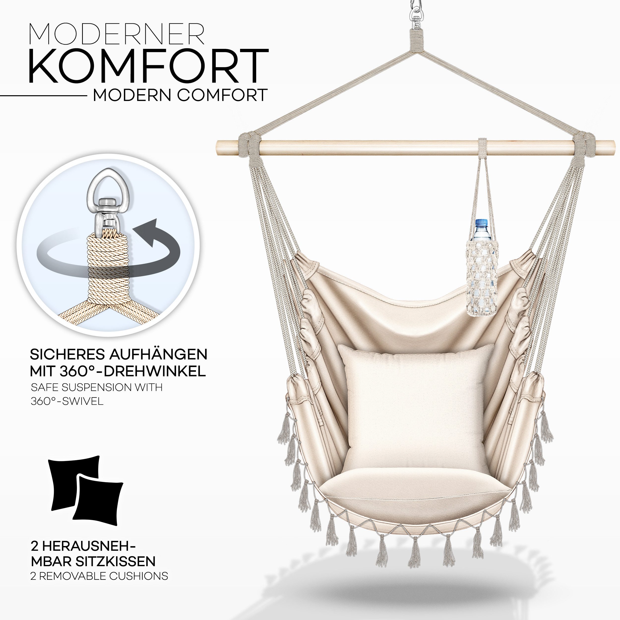 tillvex Hängesessel tillvex® Hängesessel mit 2 Kissen Hängestuhl Hängeschau günstig online kaufen
