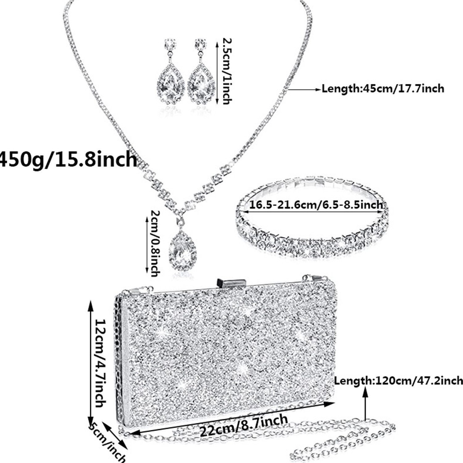 ibettertec Schmuckset Damen Glitzer Clutch Strass Abendtasche Brautschmuck günstig online kaufen
