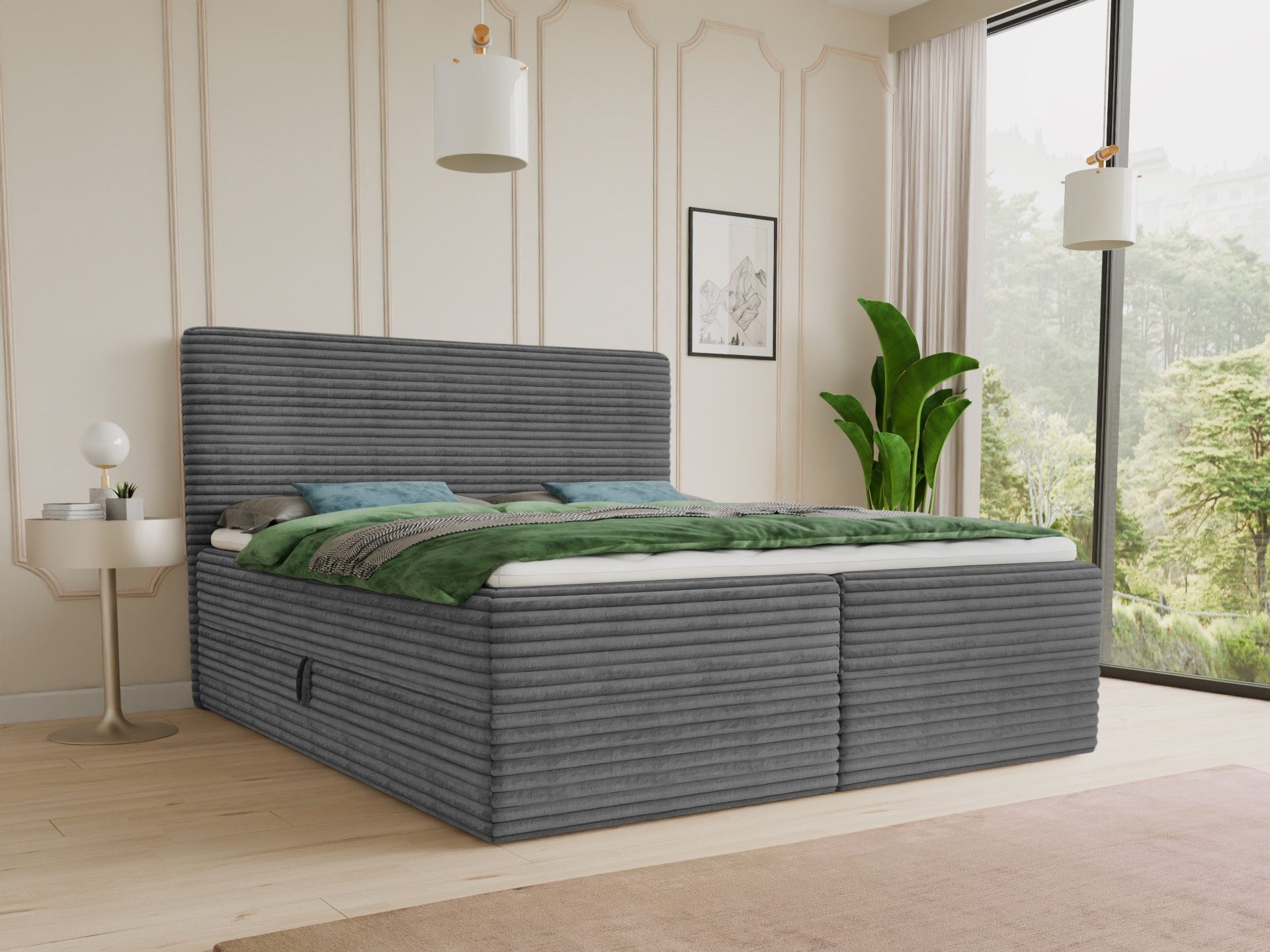 Sofnet Boxbett Mollo (mit zwei Bettkästen, Bonell-Matratze und Topper), Doppelbett, Polsterbett mit Kopfteil, Boxspringbett, Cordstoff