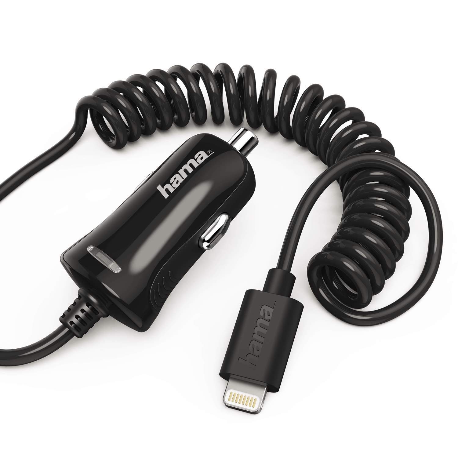 Hama KFZ Schnell-Ladekabel Lightning Spiral-Kabel Schwarz Tablet-Kabel, Lightning, Lade-Adapter Auto Ladegerät Schnellladung Spiralkabel Ladekabel