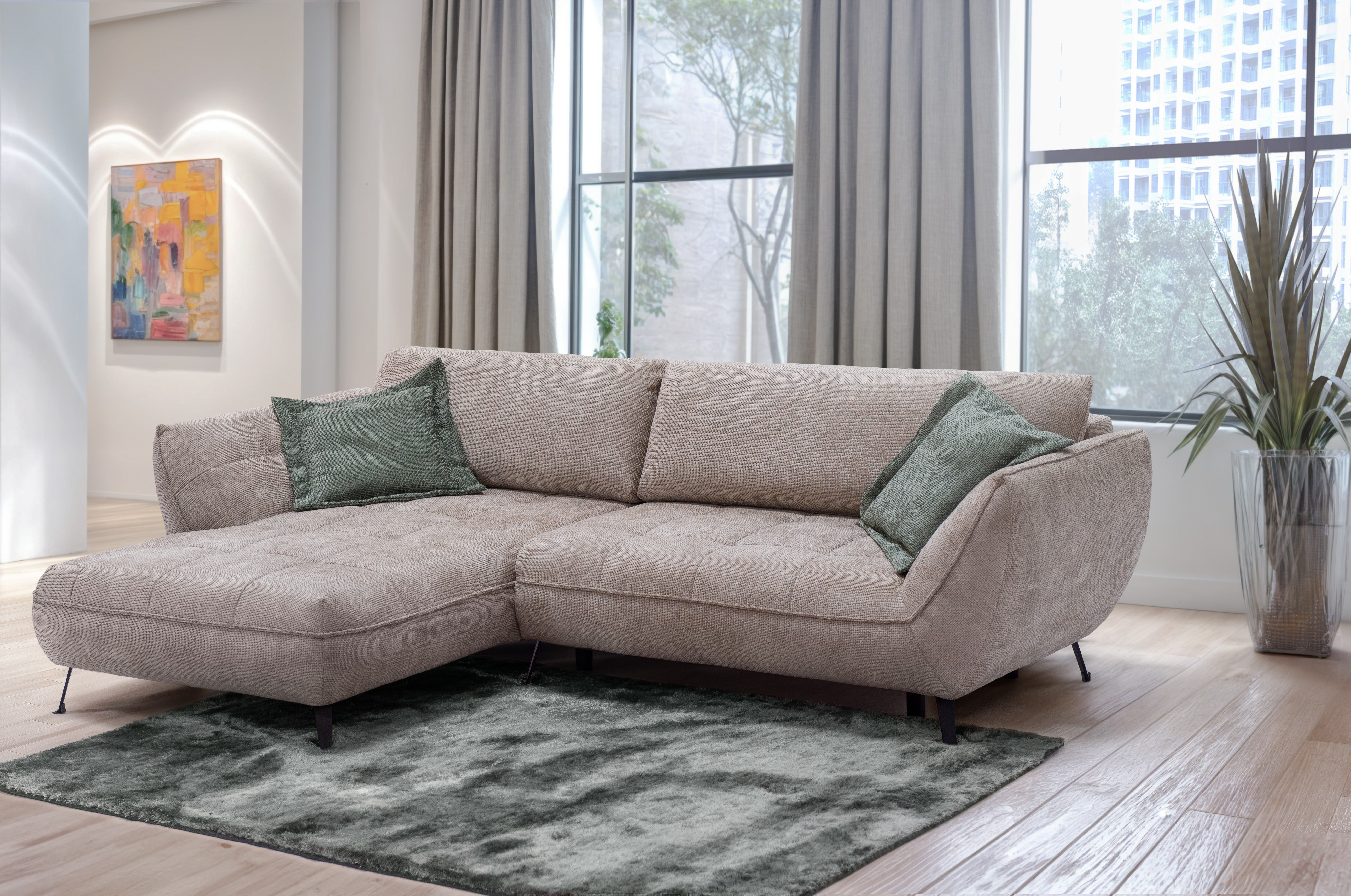 exxpo - sofa fashion Ecksofa Samoa, bequem&modern, mit Easy-Lift-Bettfunktion, Breite 282cm, L-Form, Polsterecke inkl. Bettfunktion & Bettkasten. Komfortsitzhöhe 47cm