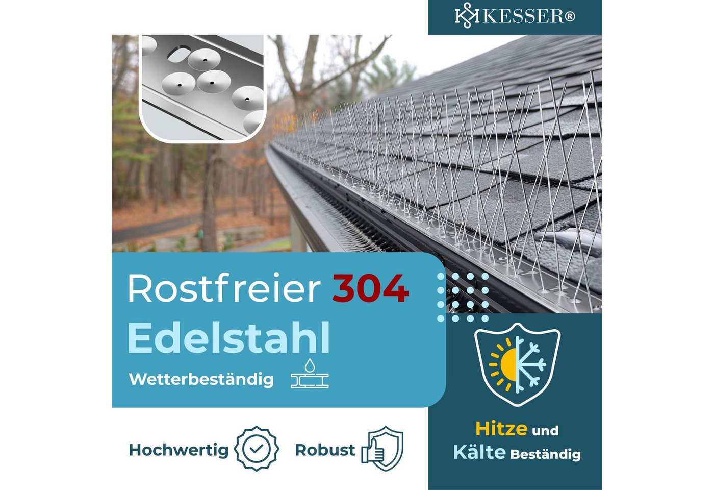 Thumbnail - KESSER Vogel-Schreck Vogelabwehr Taubenabwehr 304 Edelstahl Vogelschreck für Balkon & Dach, Vogelschutz für Fenster rost...