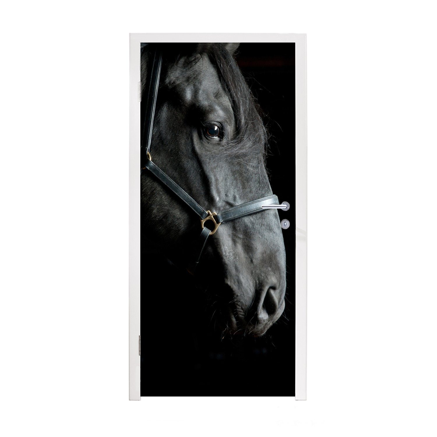 MuchoWow Türtapete Pferd - Halfter, cm Schwarz - Türaufkleber, Tür, Fototapete 75x205 für bedruckt, St), (1 Matt