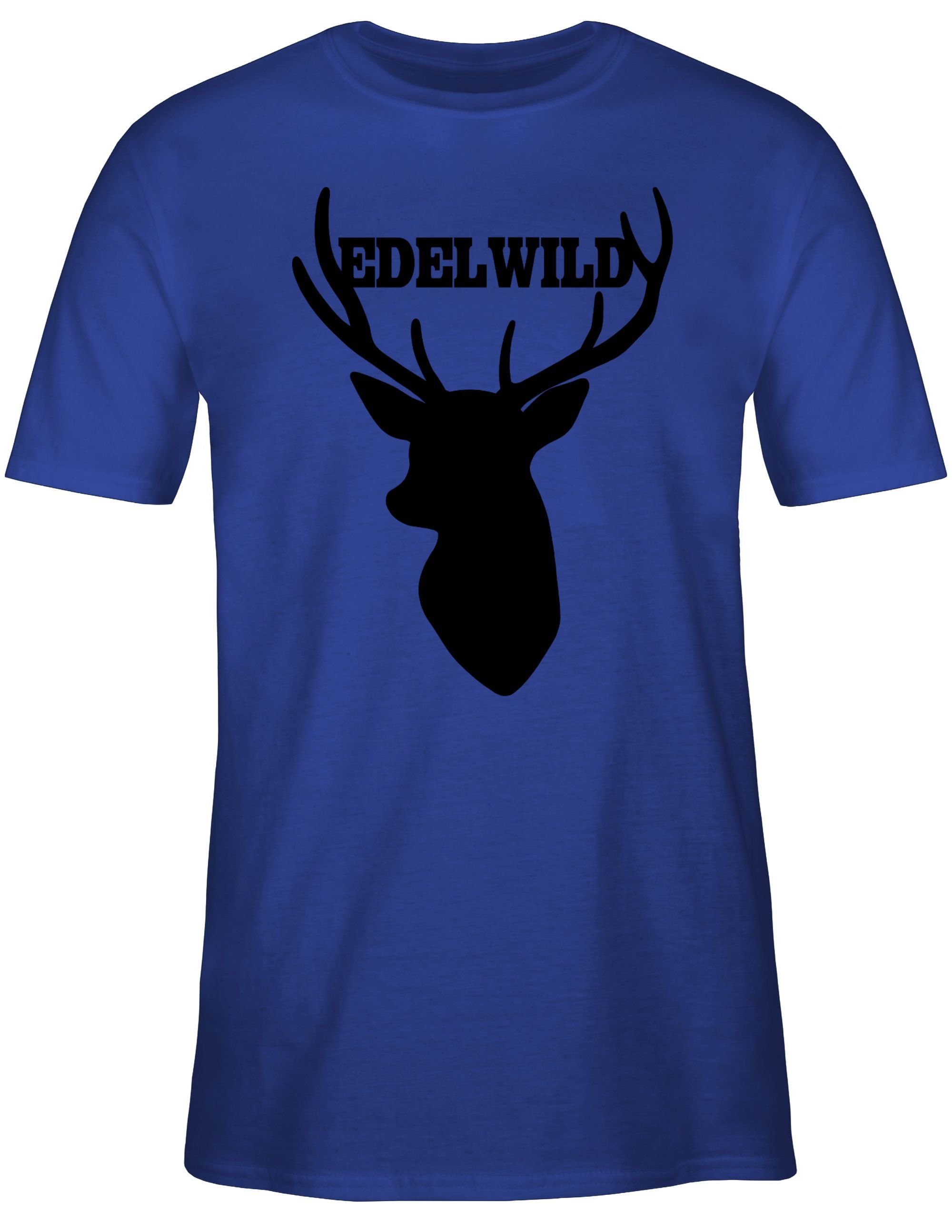 Shirtracer T-Shirt Edelwild mit Royalblau schwarz für 3 - Oktoberfest Herren Mode Hirsch