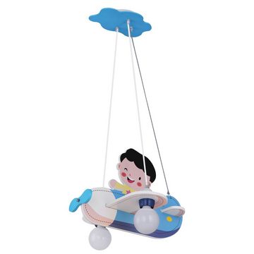 etc-shop LED Pendelleuchte, Leuchtmittel inklusive, Warmweiß, Kinder Decken Pendel Leuchte Jungen Flugzeug Holz Flieger Hänge