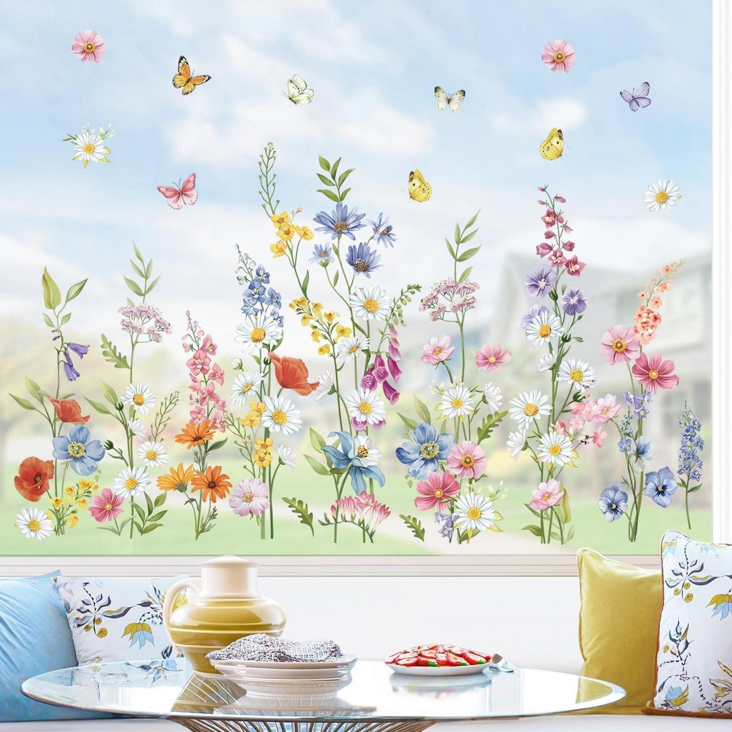 LuxusKollektion Fensterbild Fensterbilder Blumen Gänseblümchen Schmetterling PVC