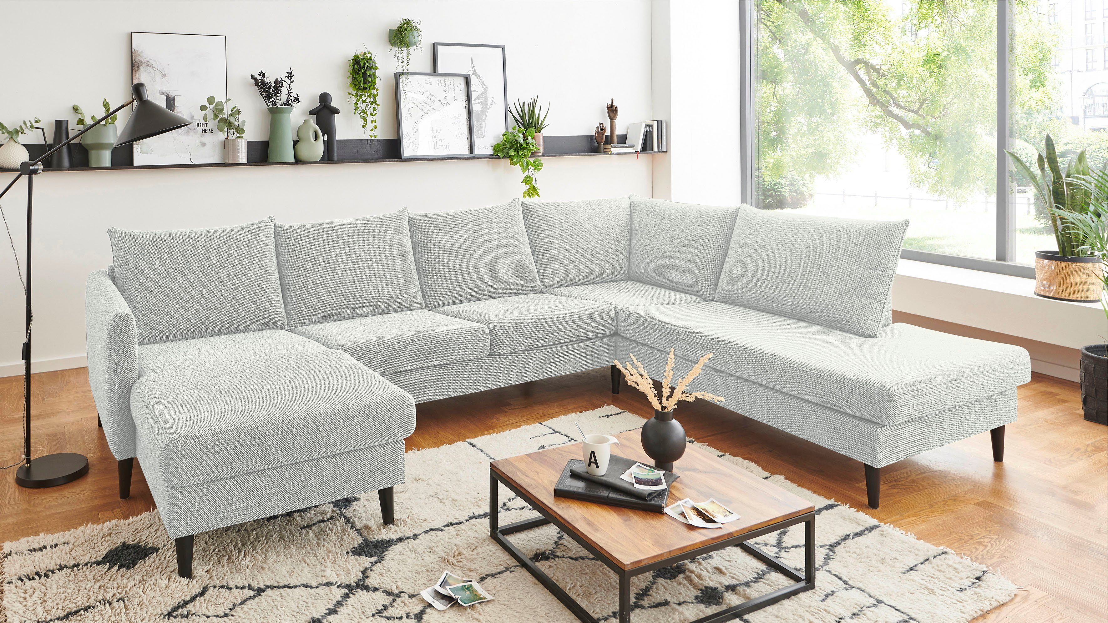 ATLANTIC home collection Wohnlandschaft Rekvik U-Form, mit Wellenunterfederung, mit Massivholzfüßen