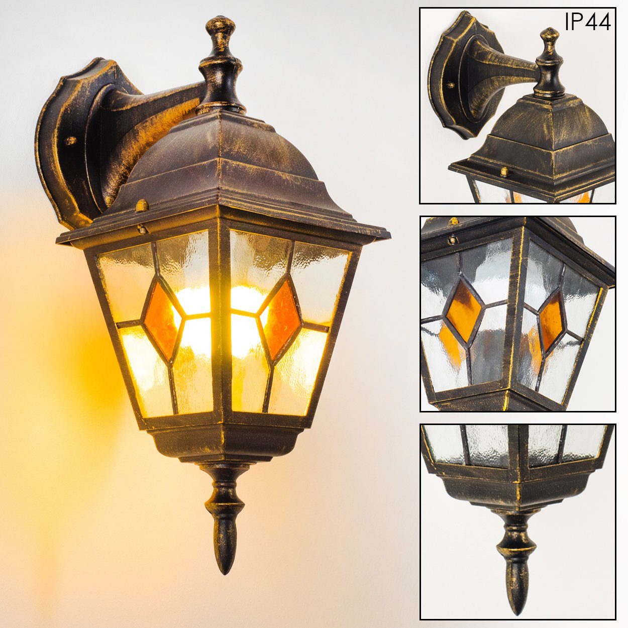 hofstein Außen-Wandleuchte »Tuili« Außenwandlampe Aluguss in Braun/Gold m. Klarglas-Scheiben, ohne Leuchtmittel, m. E27, Außenleuchte, abwärts