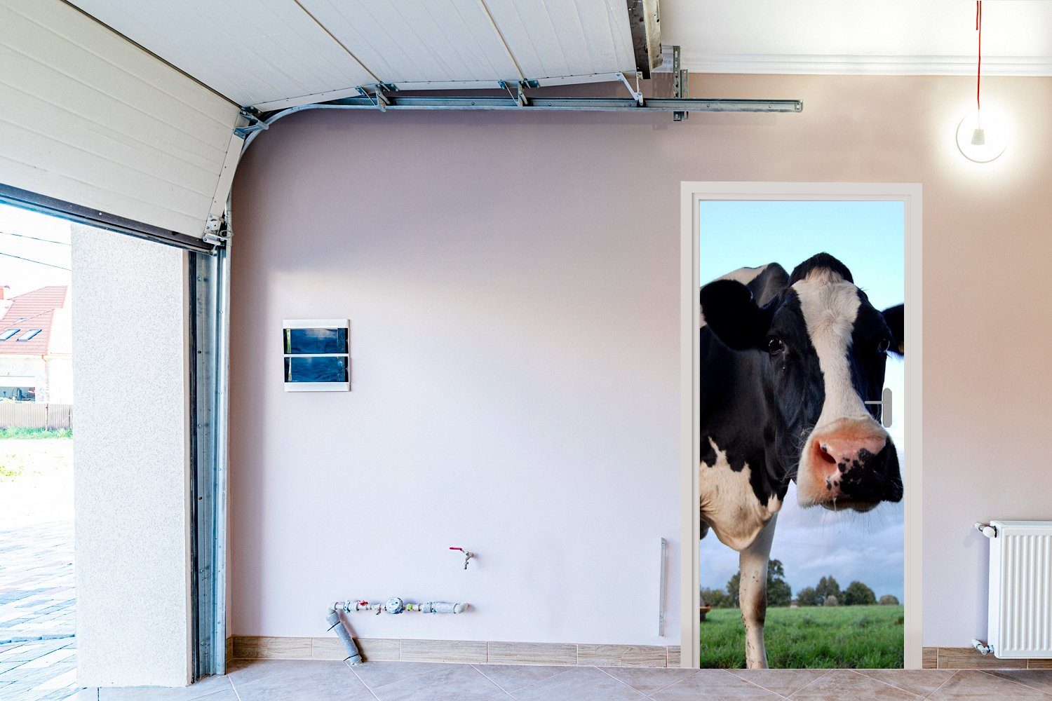 MuchoWow Türtapete Kuh - Bauernhof Gras 75x205 cm bedruckt, Türaufkleber, - Tiere, Matt, - Tür, St), (1 für Fototapete