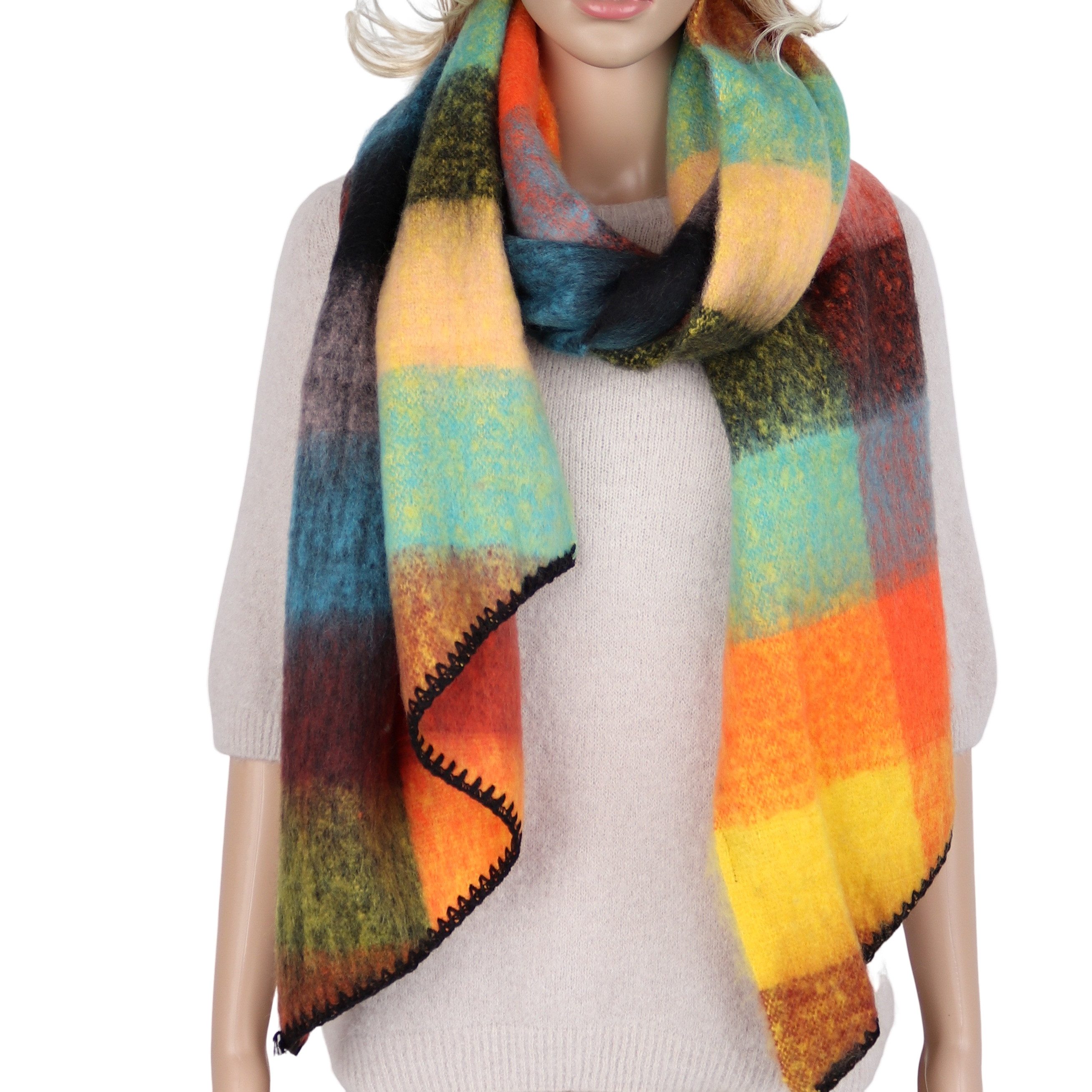 MIRROSI Modeschal weicher und warmer Schal KARO Muster Asymmetrisch, (angesagtes Karomuster Kariert), Damen Halstuch ideal für Herbst und Winter ca.200x50cm