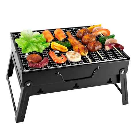 SunJas Holzkohlegrill CA-04B 51x30cm, Tragbar Klappgrill BBQ Koffergrill Faltgrill Vereinsgrill Tischgrill