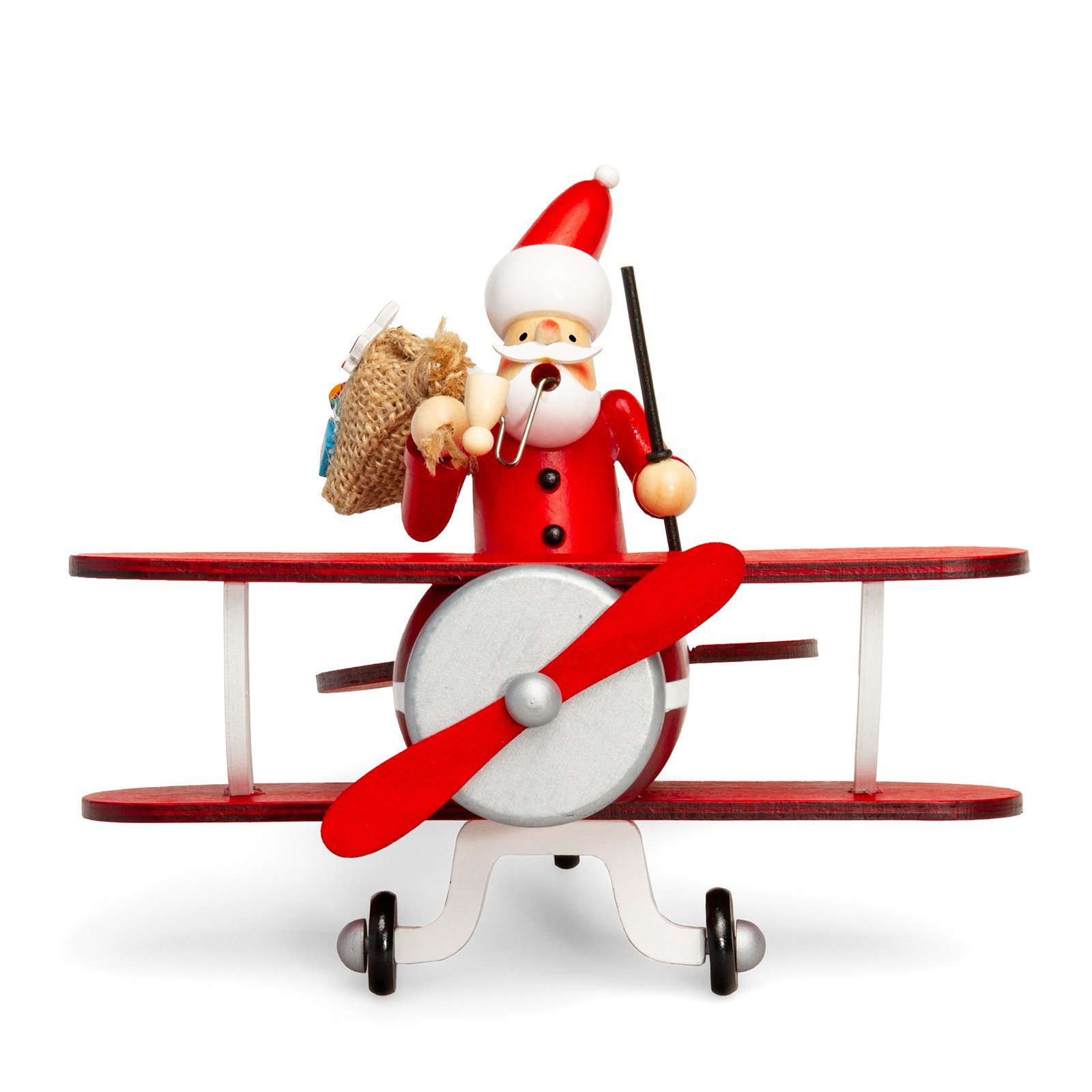 Weihnachtsfigur Doppeldecker im RM-A01-FLIEGER Flugzeug Räuchermännchen SIKORA Holz