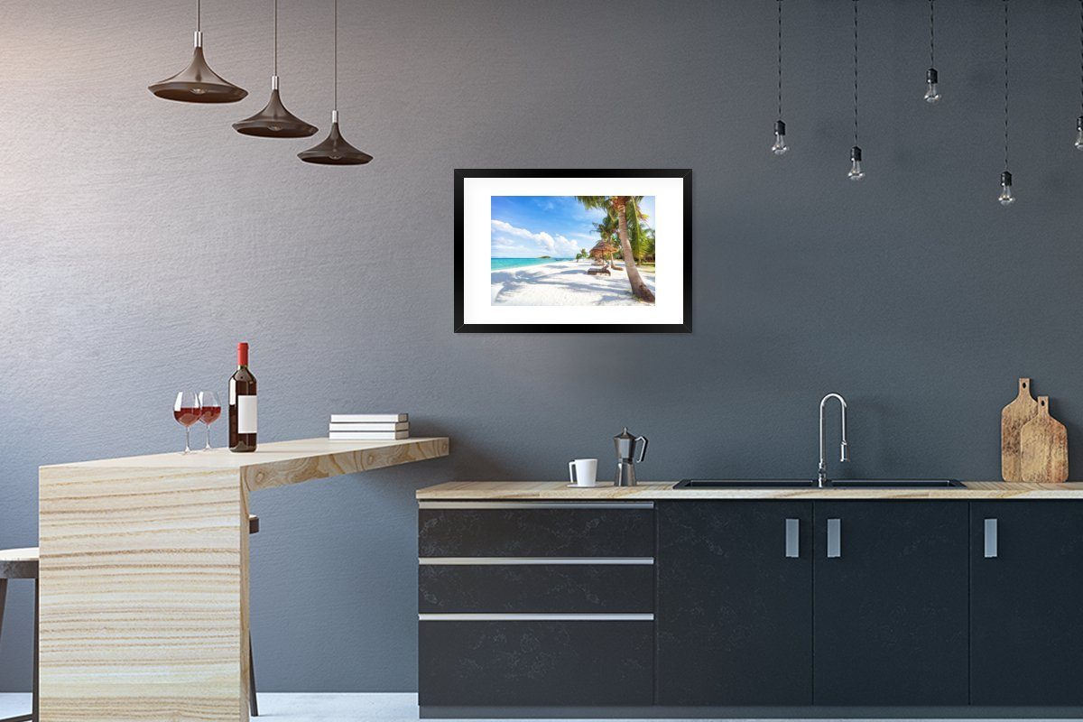 MuchoWow Poster Strand - Meer - Palmen, (1 St), mit Rahmen, Kunstdruck, Gerahmtes Poster, Schwarzem Bilderrahmen