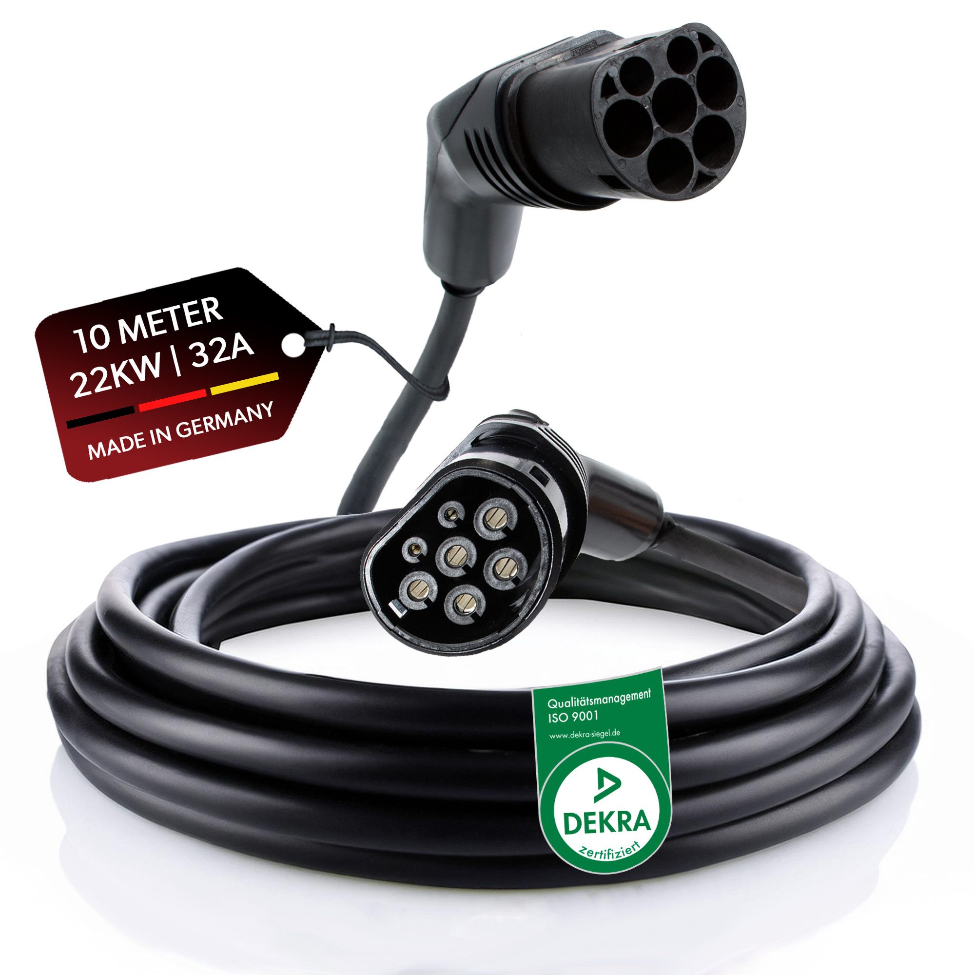 E-Mobility Ladekabel 3-Phasig 32A - 22KW - Typ 2 Stecker - schwarz, 10 Autoladekabel
