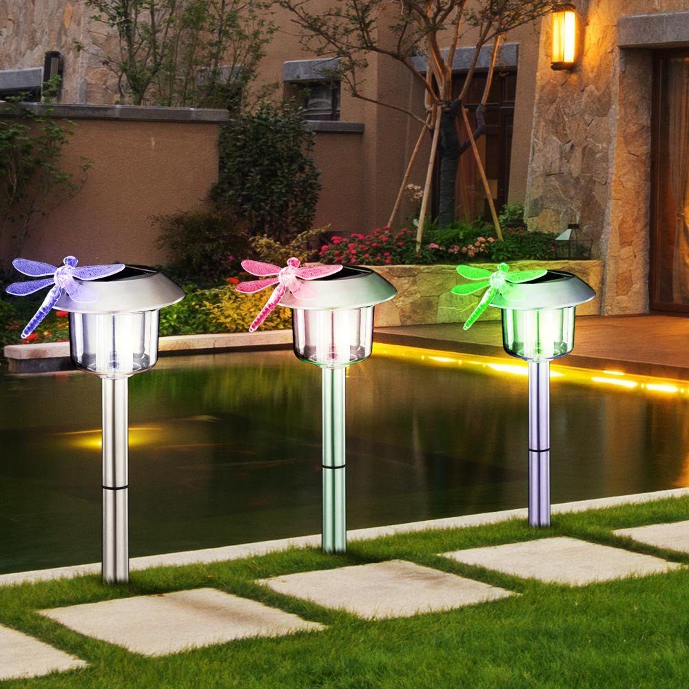 LED LED etc-shop LED-Leuchtmittel Gartenleuchte, fest Solarleuchte Farbwechsel, Solarlampe Libelle Beleuchtung verbaut,