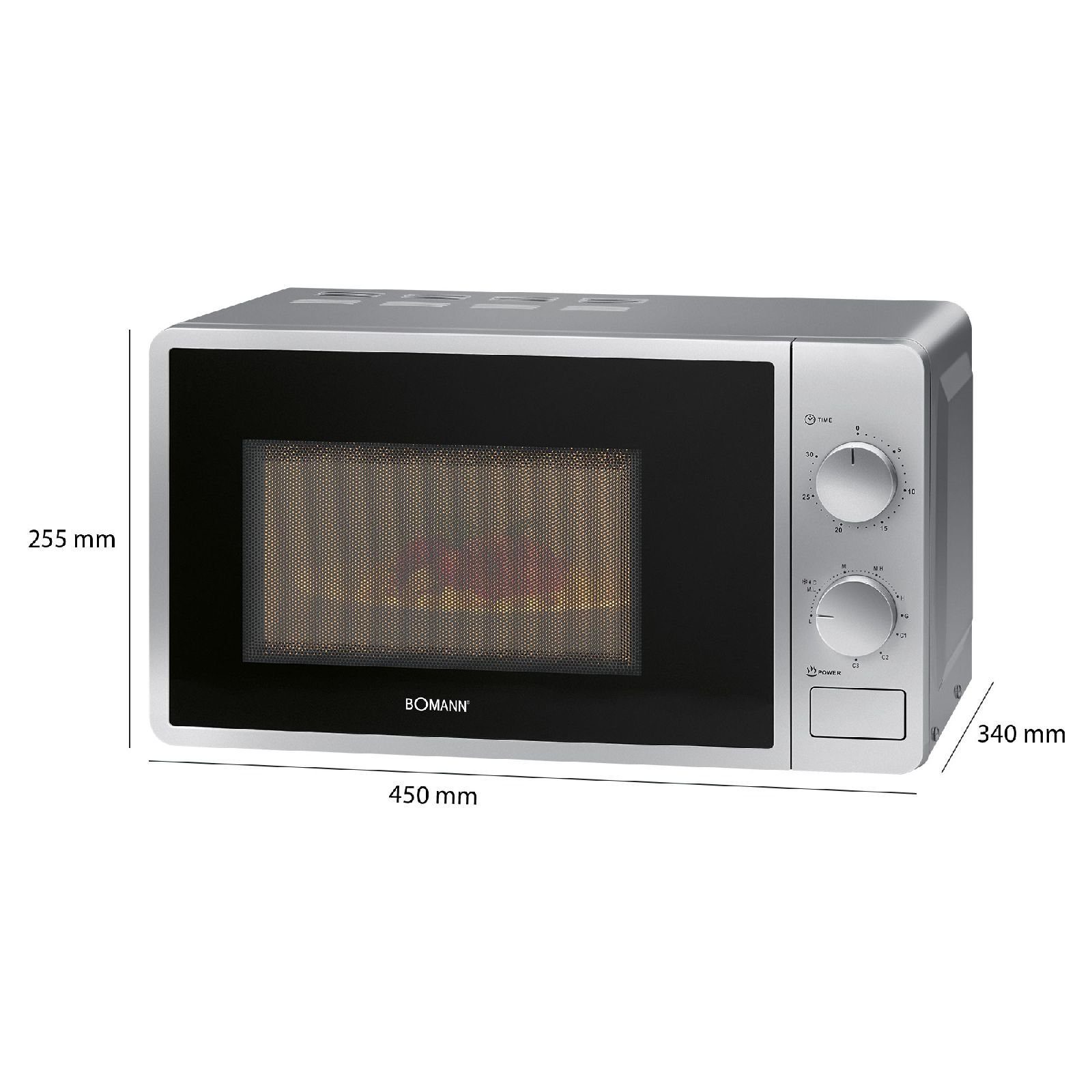 20L W Mikrowelle BOMANN 800 Grill MWG silber BOMANN 6015 Timer 2-in-1 Mikrowelle