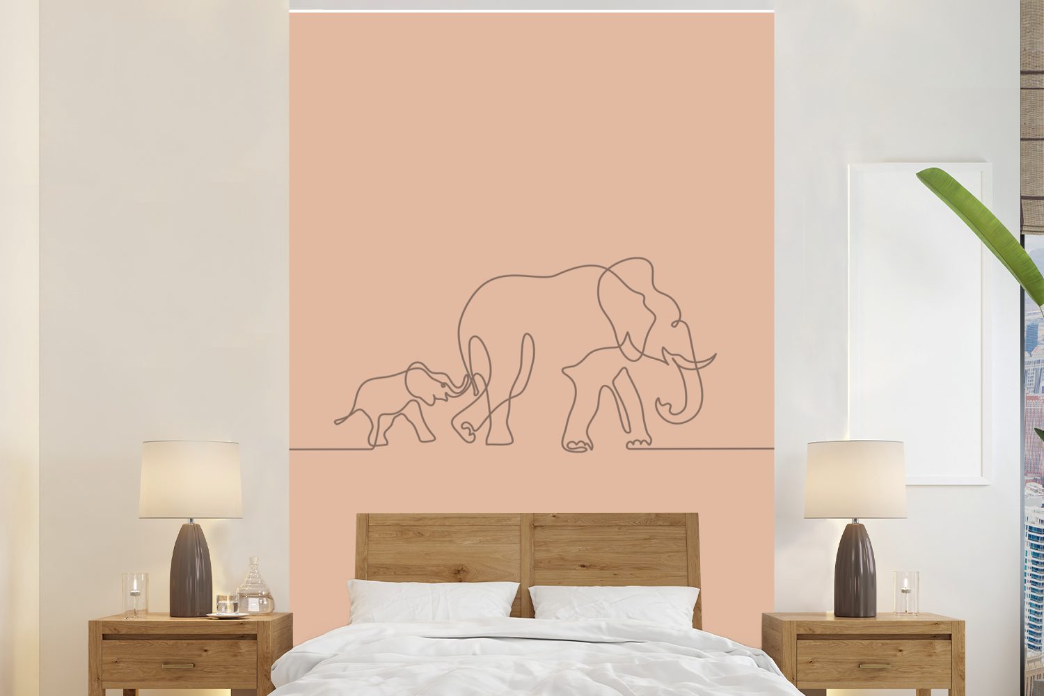 MuchoWow Fototapete Elefant - Tapete (3 - bedruckt, St), Montagefertig Wohnzimmer, Einfach Wandtapete Linie, für Vinyl Matt