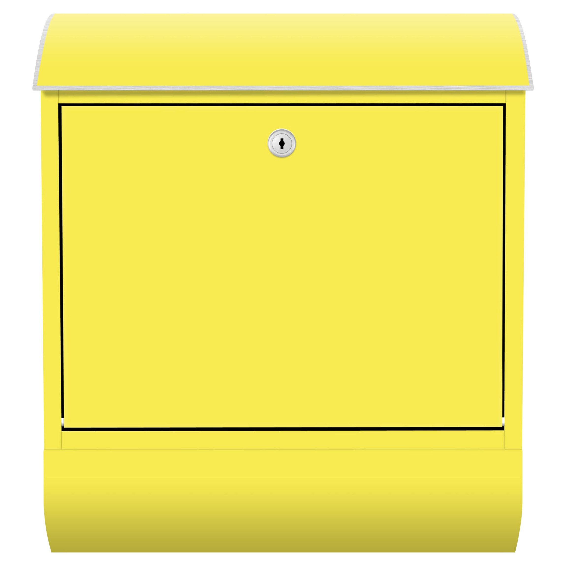 Bilderdepot24 Briefkasten Wandbriefkasten mit Zeitungsfach einfarbig Zitronengelb (inkl. Zeitungsrolle und 3 Schlüssel), matt, wetterfest, UV-beständig, abschließbar, 46x39x13 cm