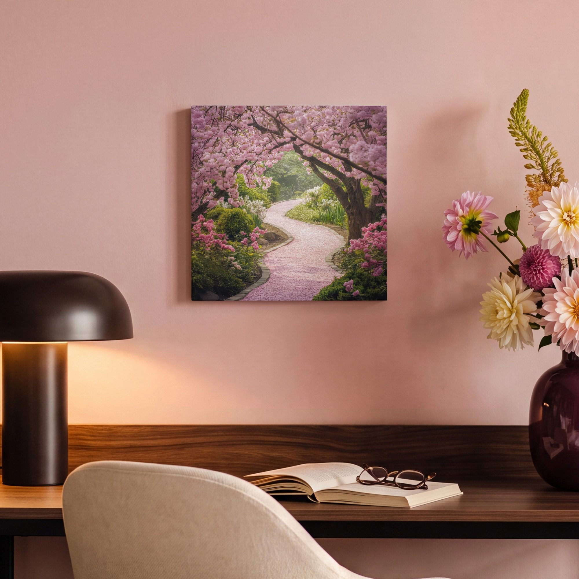 OneMillionCanvasses® Leinwandbild Kirschblüte - Natur - Sakura - Weg - Japanischer Garten, Fotodruck (1 St), Leinwand Canvas Wandbild, Wanddekoration 20x30 cm – Bild 4 von 5