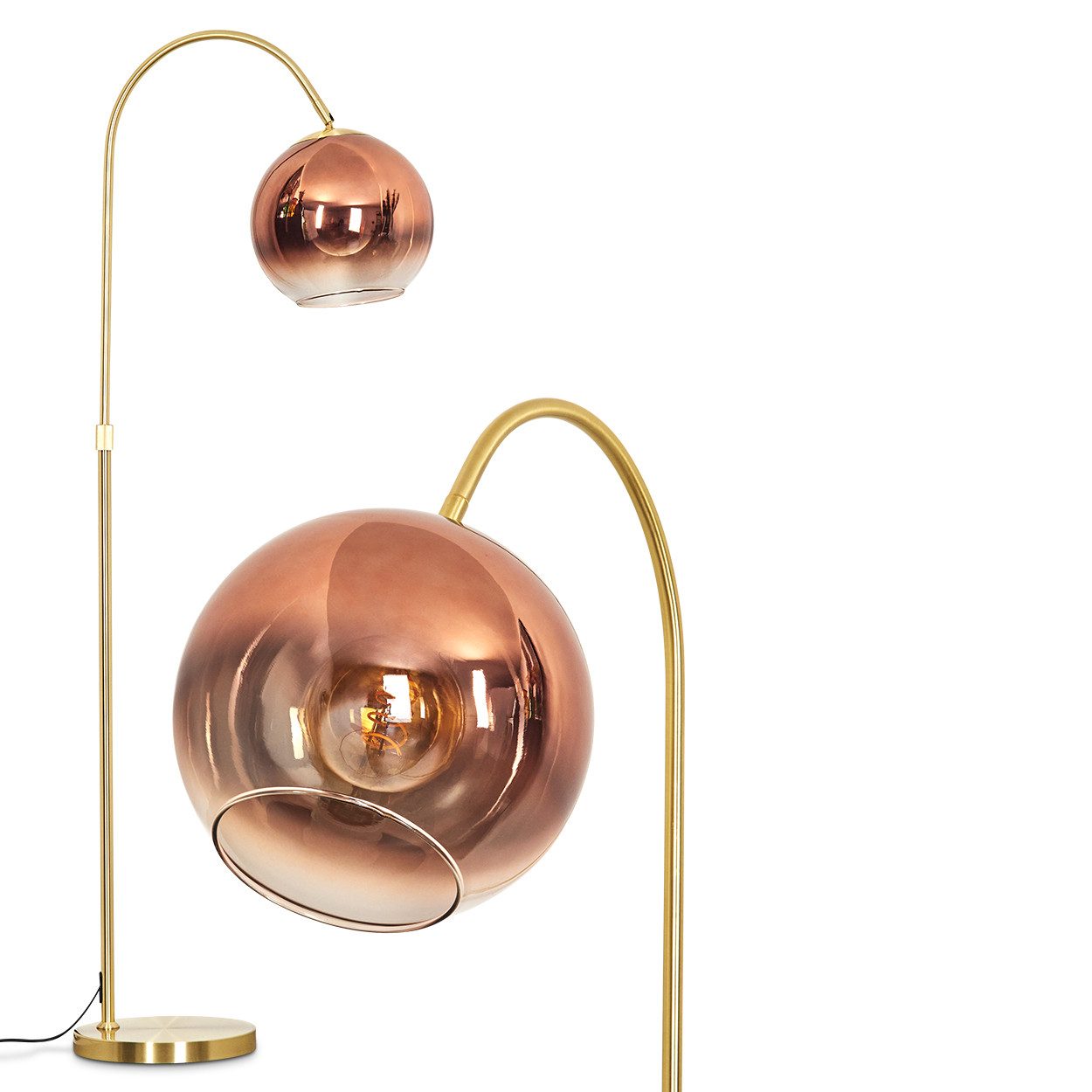 hofstein Stehlampe Stehlampe aus Metall/Glas in Messing-/Kupferfarben/Klar, ohne Leuchtmittel, Retro/Industrial-Design mit Glasschirm (25cm), Fußschalter, 1 x E27