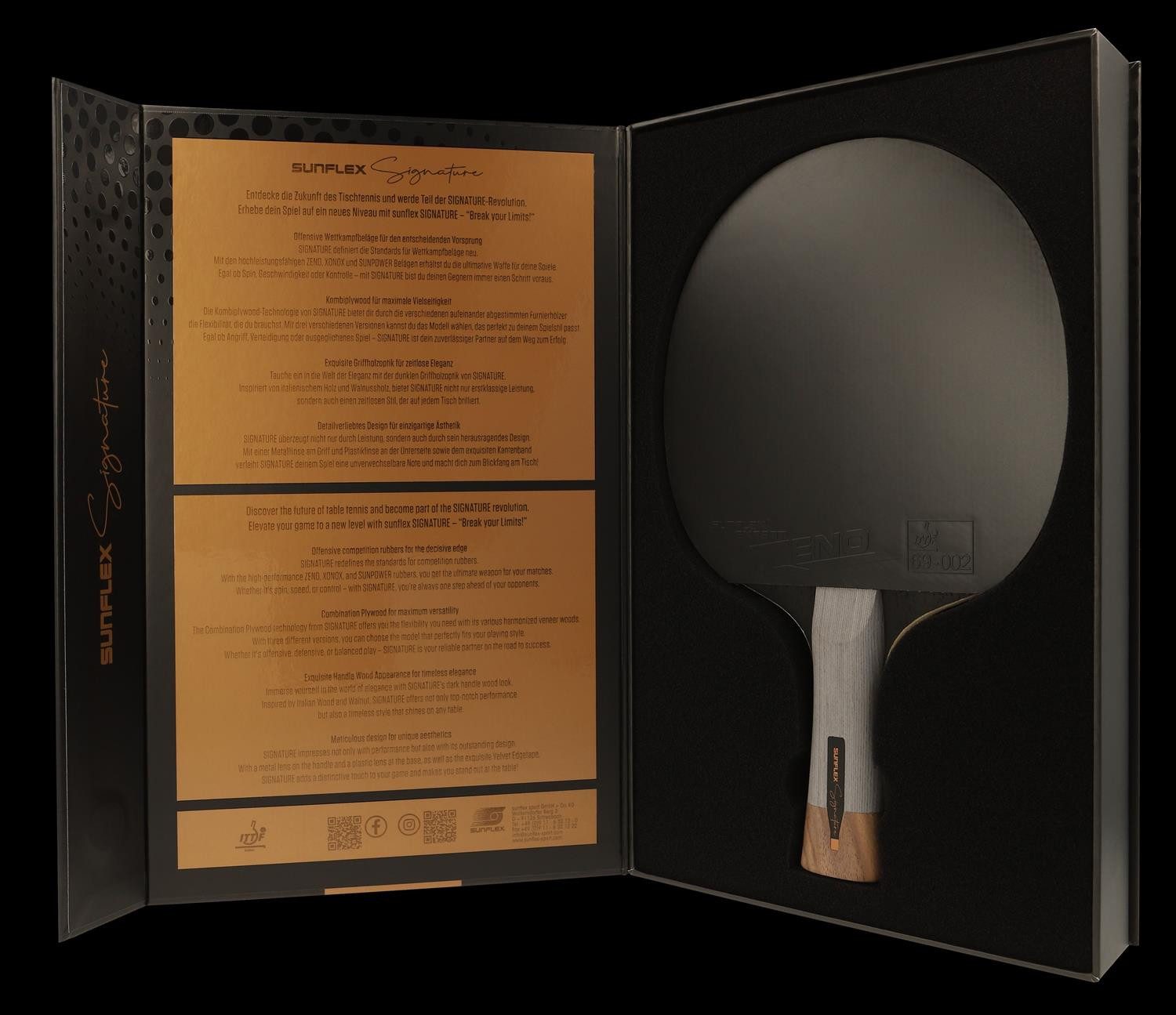 Sunflex Tischtennisschläger SIGNATURE ZENO, ITTF zertifizierter Zeno Belag, Magnetverschluss – Bild 2 von 5