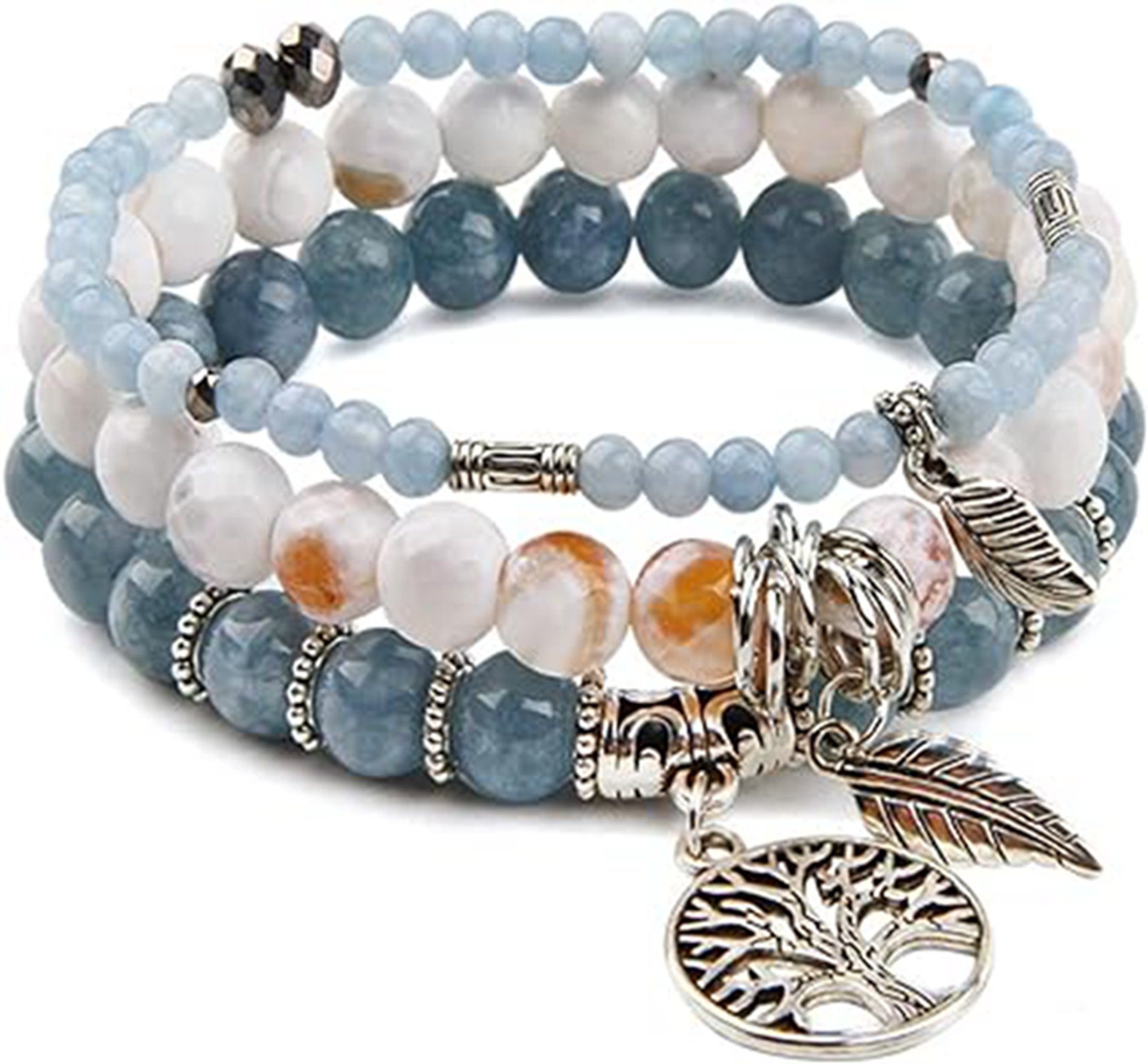 WaKuKa Armband Baum Onyx-Edelstein-Chakra-Perlen-Armband-Set Lebens des Stil1
