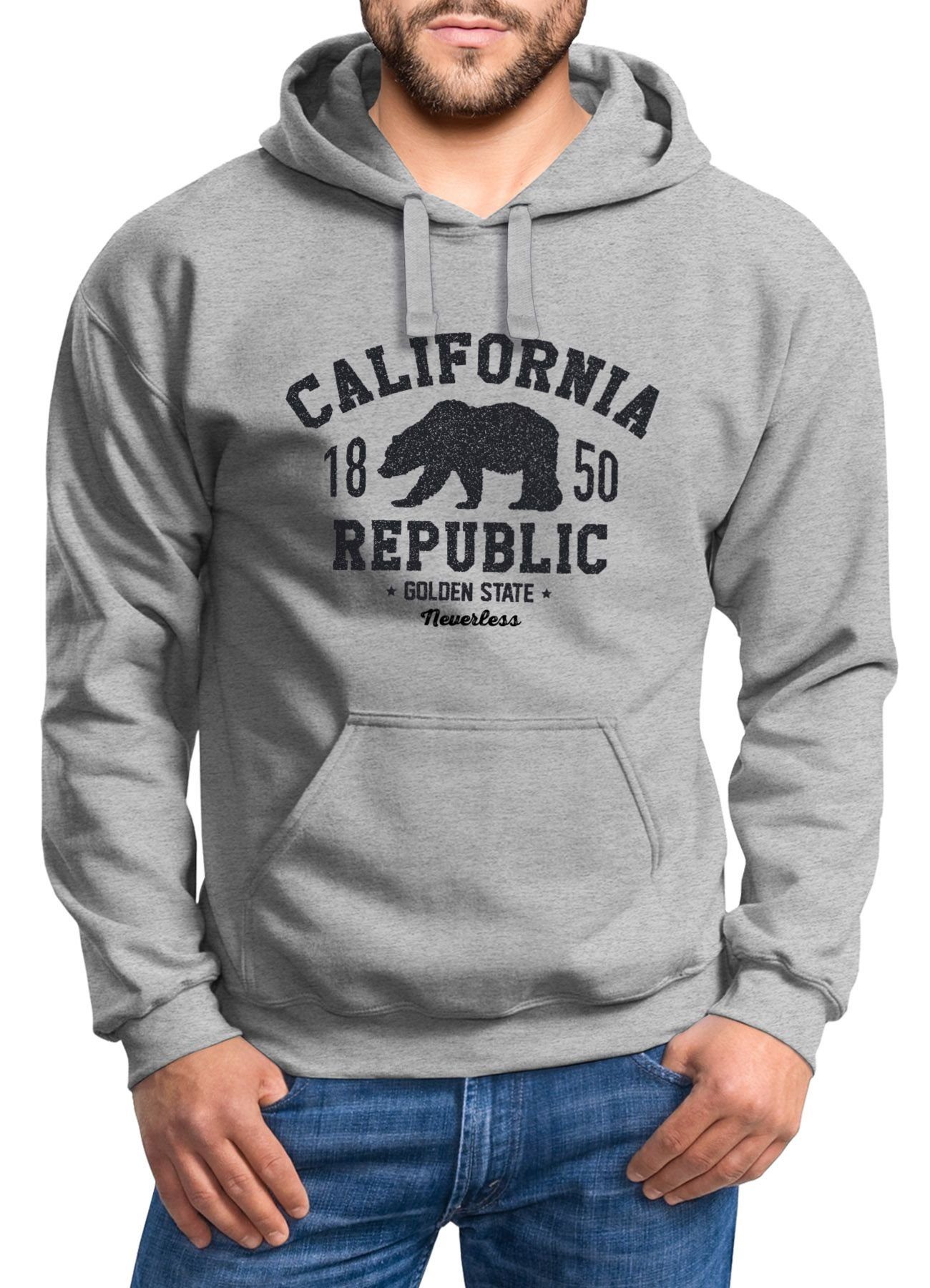Neverless Hoodie Hoodie Herren California Republic Kalifornien Grizzly Bär günstig online kaufen