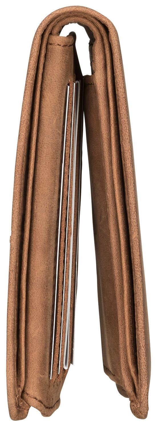 Red Baron Geldbörse Geldbeutel Leder Braun RB-WT-005-05, Kreditkartenfächer, Netzfach, Münzfach mit Druckknopf