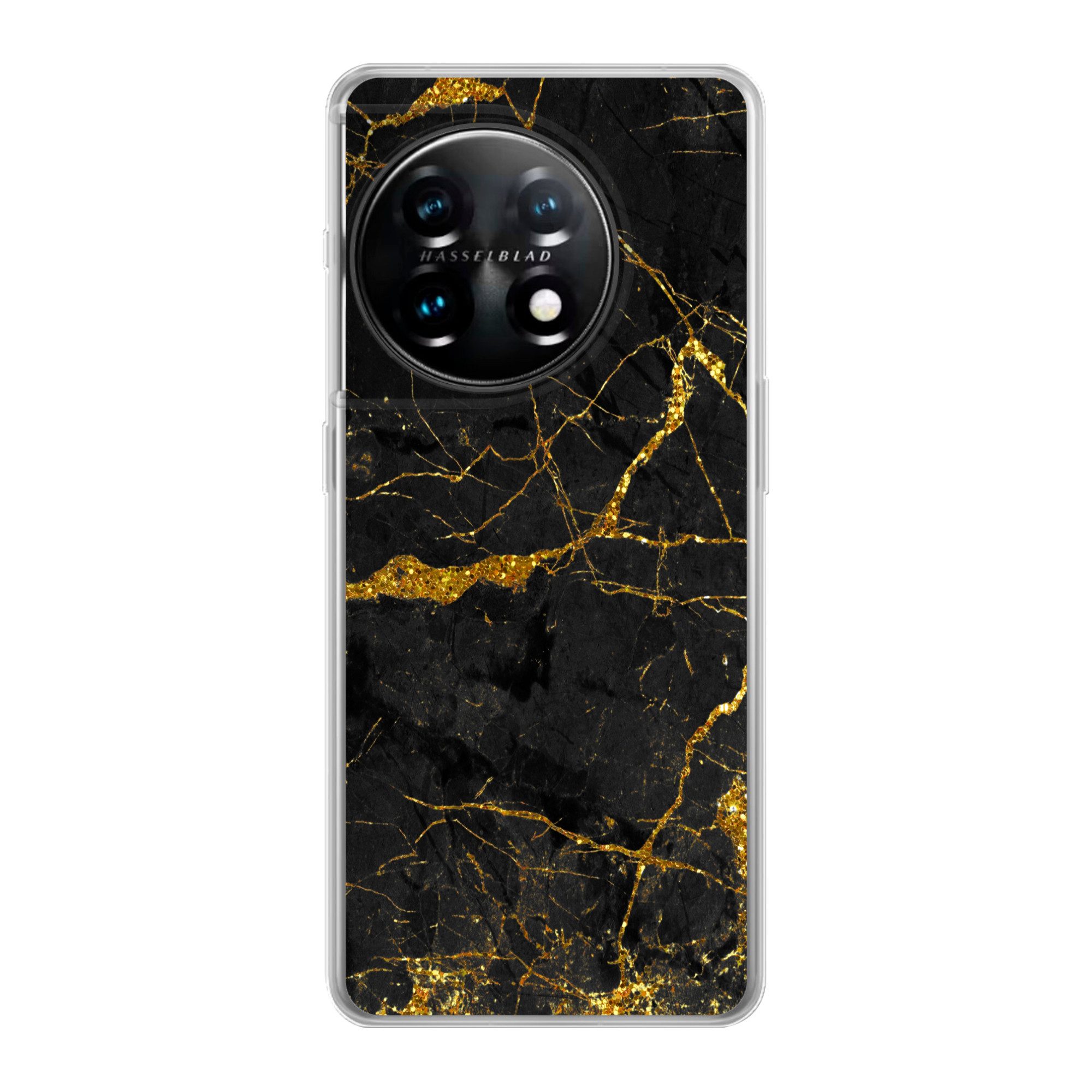 MuchoWow Handyhülle für OnePlus 11 Marmor - Gold - Schwarz - Marmoroptik - Luxus - Glitzer, Handy Case, Silikon, Bumper Case Dünn