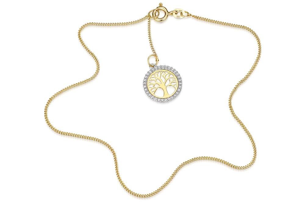 Silberkettenstore Fußkette Fußkette Panzer 1mm mit Anhänger Lebensbaum - echt 585 Gold