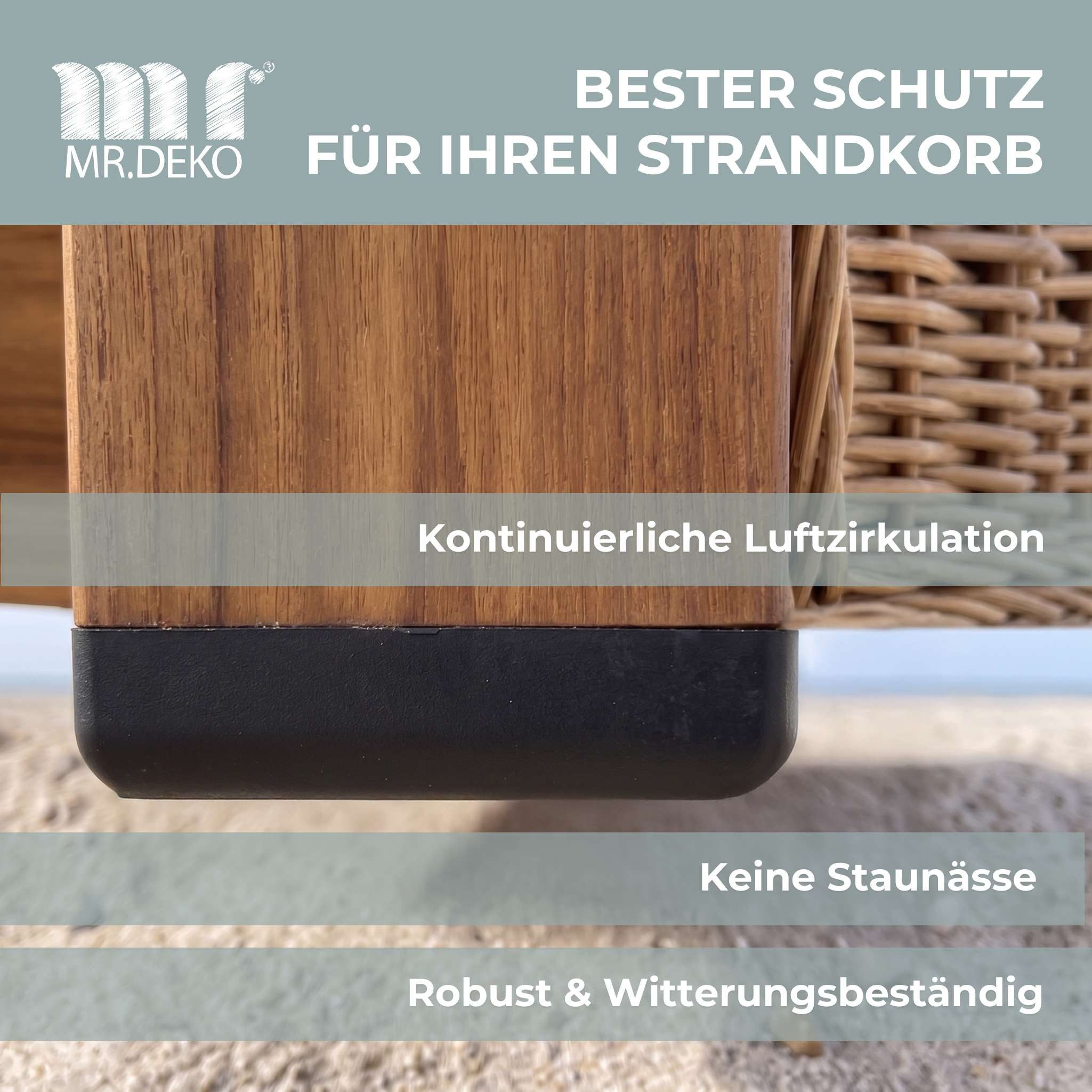 MR.DEKO Strandkorb PE Gleiter Strandkorb Bodenschutz 4er Set, BxTxH: 5x7x2 cm, Für alle handelsüblichen Strandkörbe geeignet, (4er-Set, 4-tlg., 4 PE Gleiter ink – Bild 4 von 5