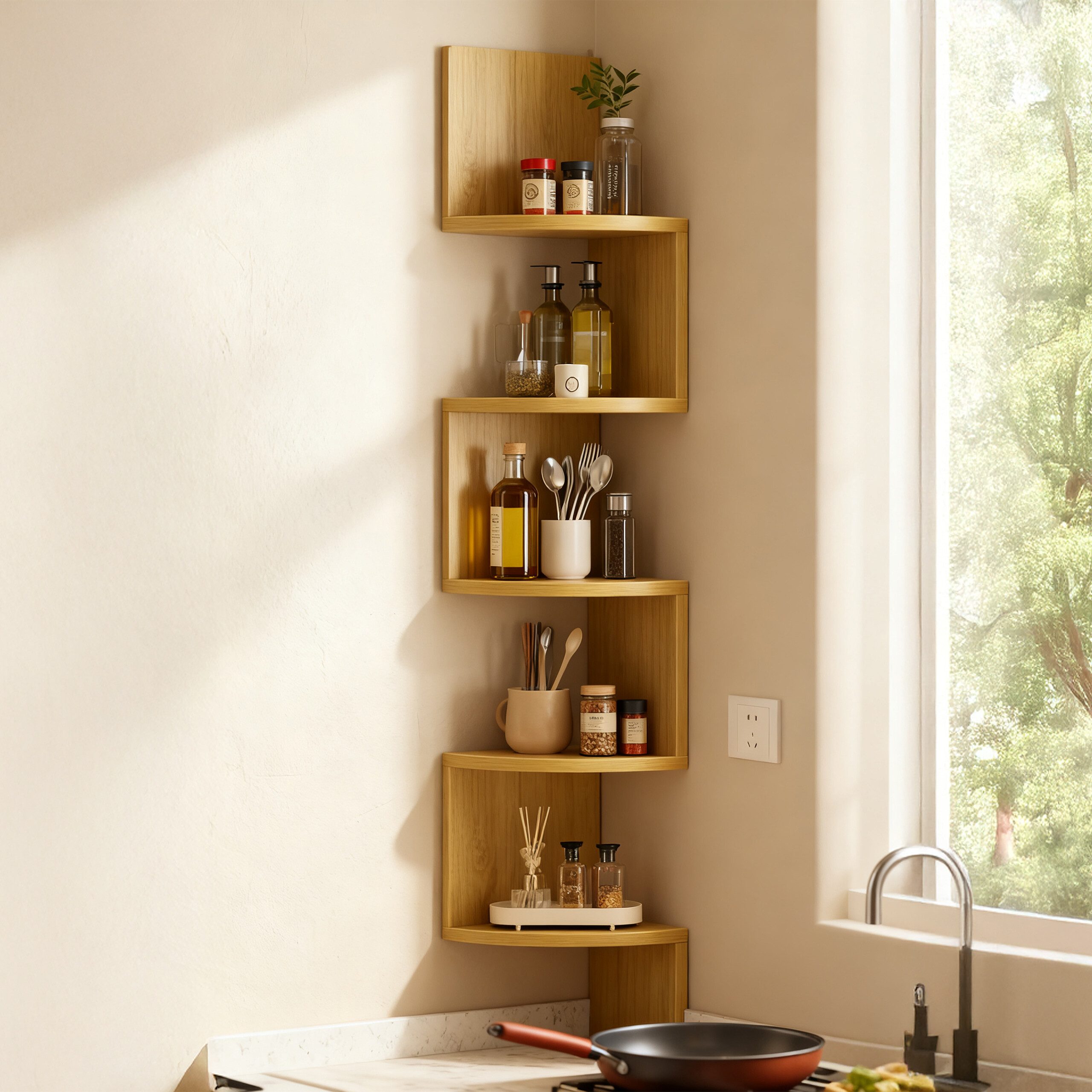 relaxdays Eckregal Wand 5 Etage, natur günstig online kaufen