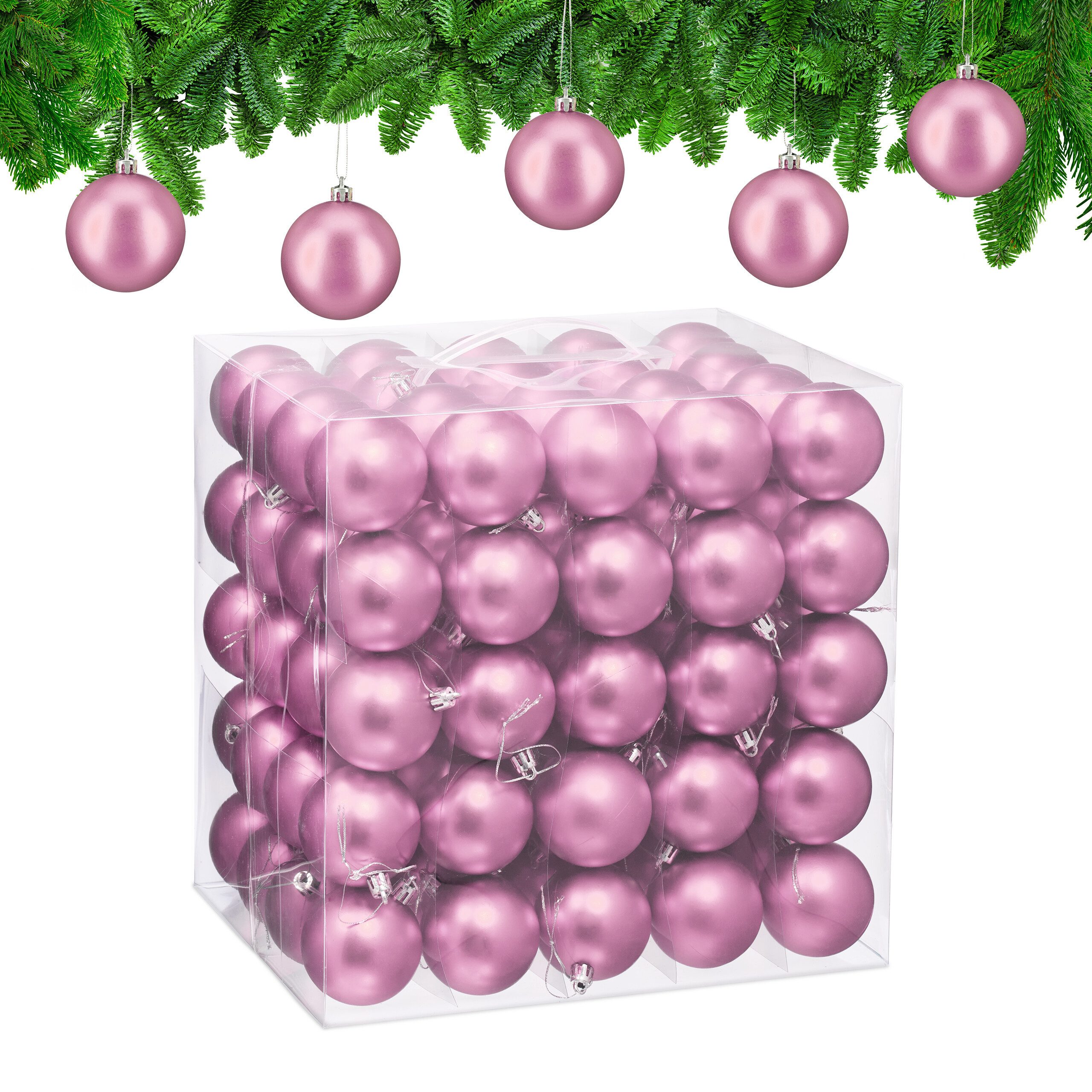 relaxdays Weihnachtsbaumkugel Weihnachtskugeln 100er Set (100 St), Rosa