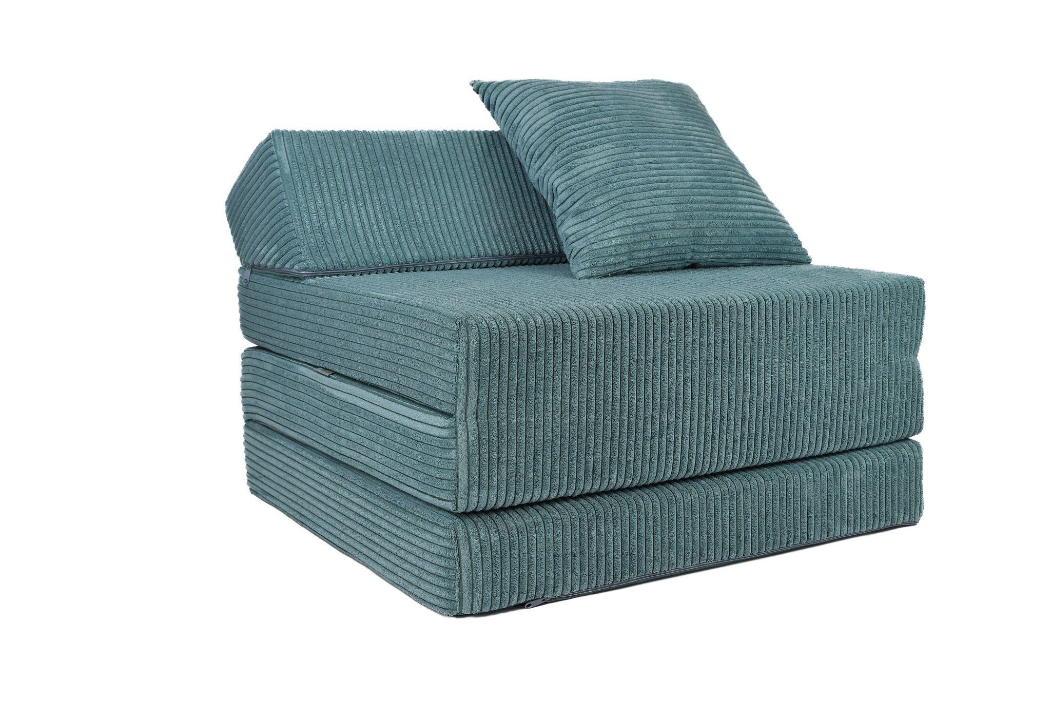 Klappmatratze Klappmatratze mit Kopfteil aus Cord, FORTISLINE, Klappbar, als Sitzmöglichkeit nutzbar, Bezug abnehmbar und waschbar