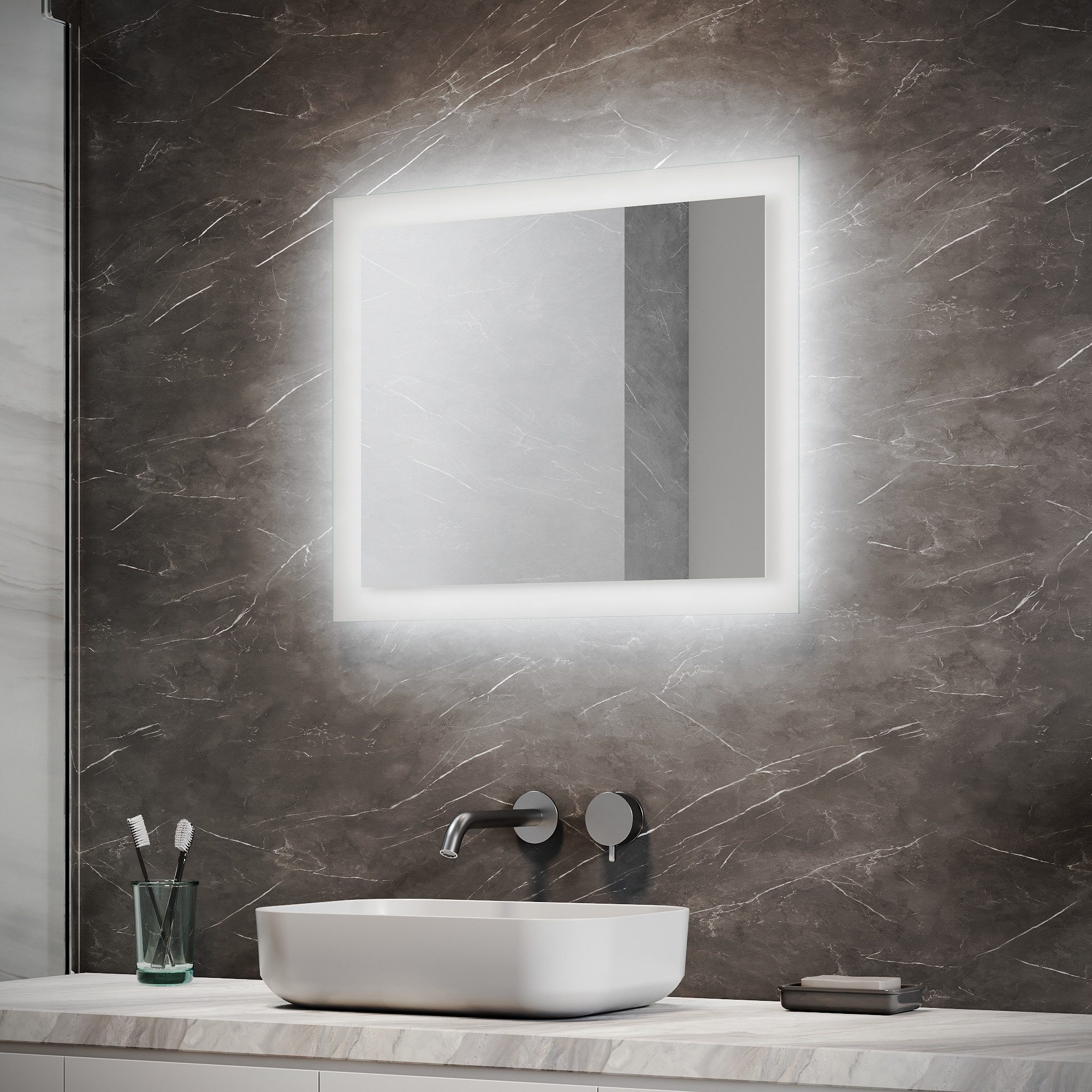 SONNI Badspiegel Badspiegel mit led Beleuchtung 60×50 cm Wandschalter, Bade günstig online kaufen