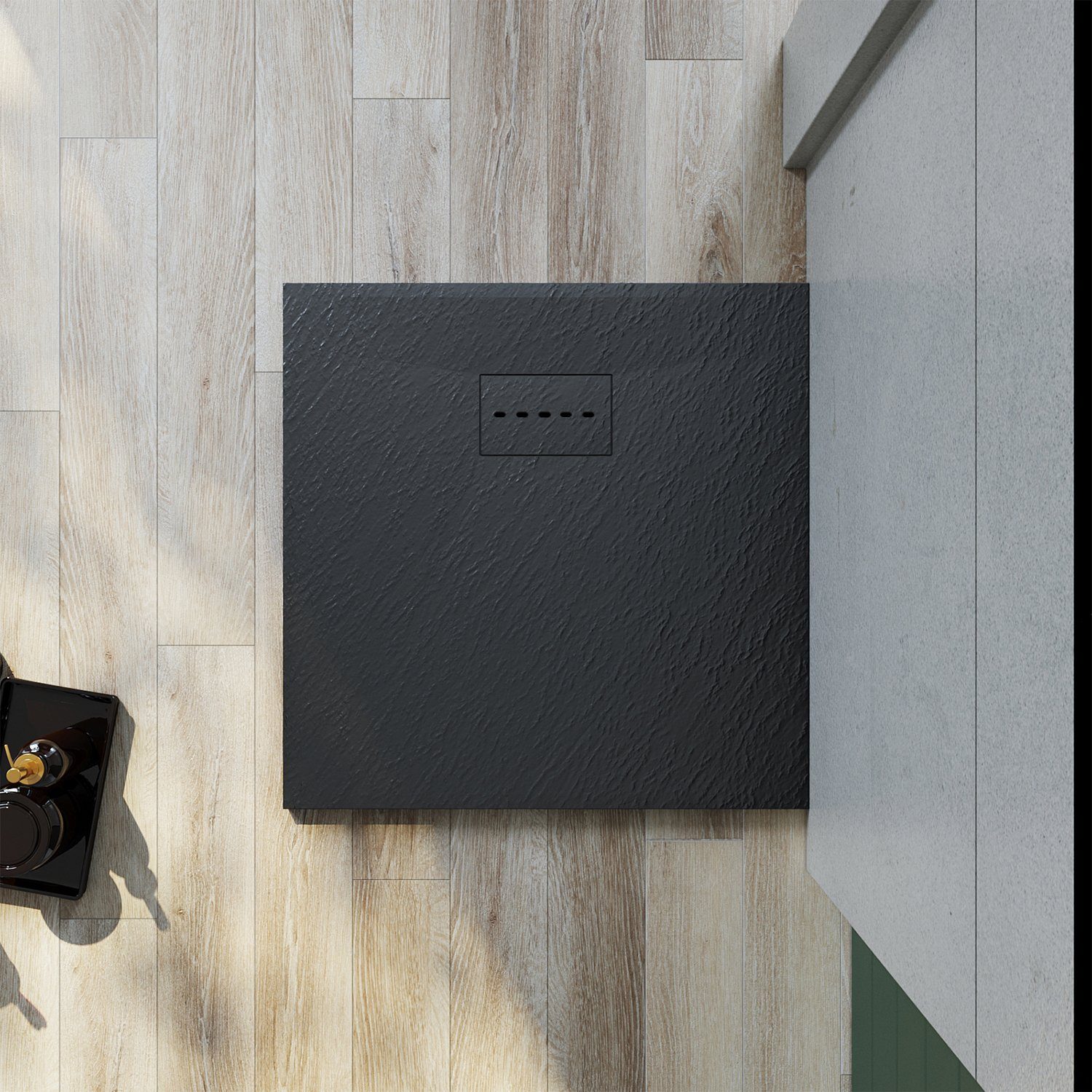 SONNI Duschwanne Duschwanne SMC Duschtasse Flach, mit Ablaufgarnitur Schieferoptik und Rutschfeste