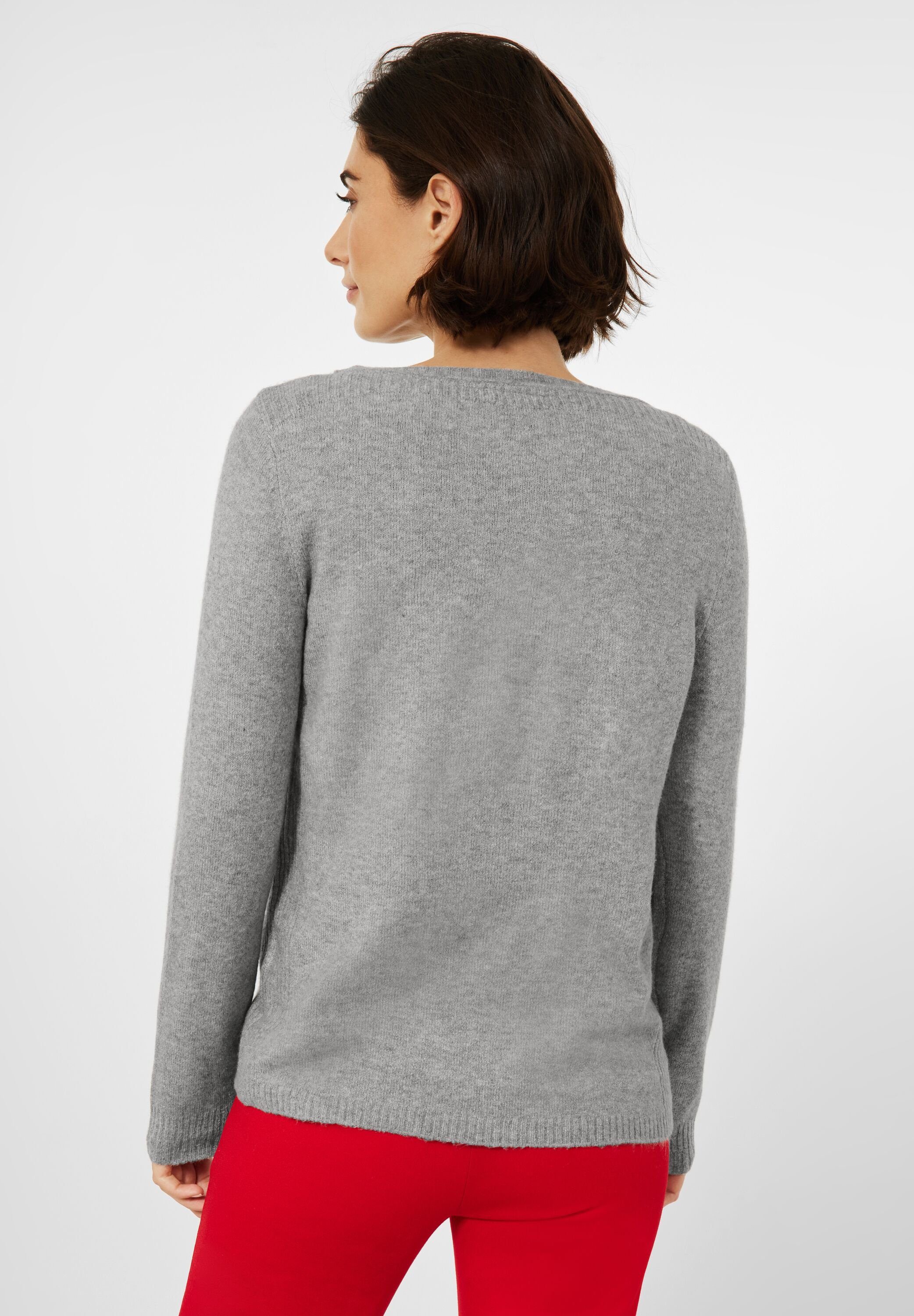 Cecil Rundhalspullover melange Cosy Pullover mineral grey