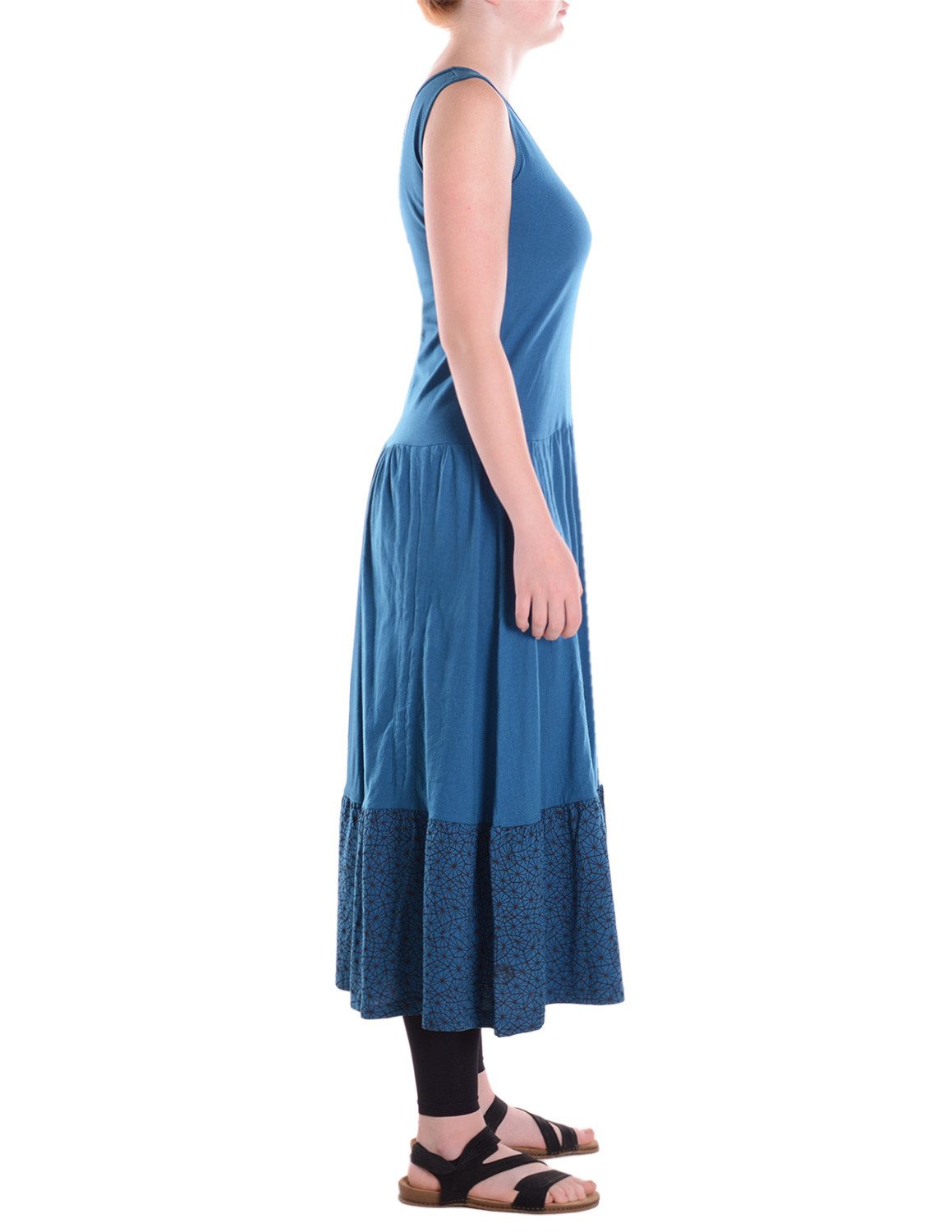 Vishes Jerseykleid Langes handbedrucktes verstellbares Lagenlook Baumwollkleid Alternative Bekleidung, Ethno, Hippie, Retro Style