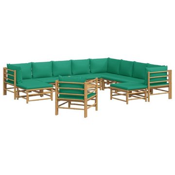 furnicato Garten-Essgruppe 12-tlg. Garten-Lounge-Set mit Grünen Kissen Bambus