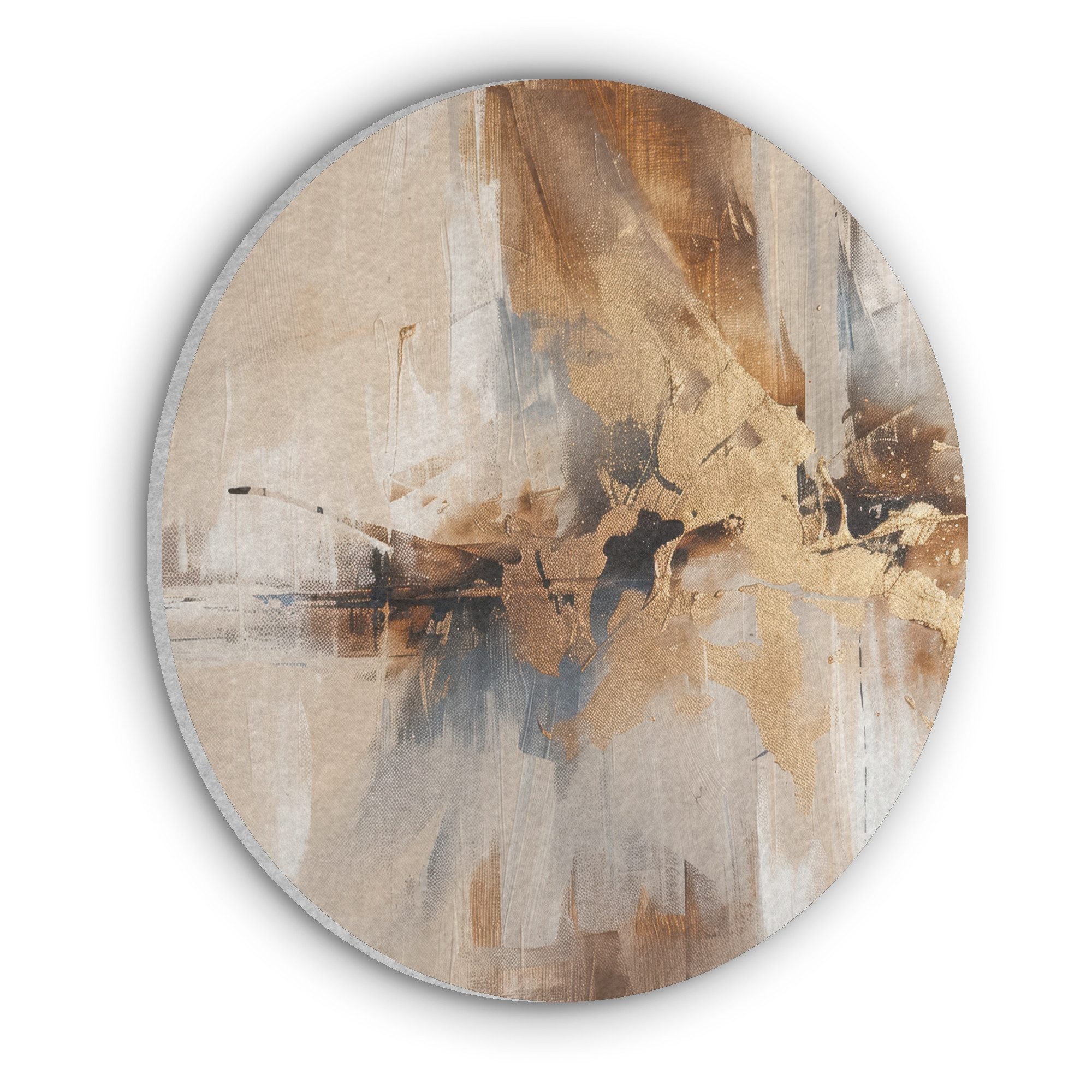 MuchoWow Gemälde Modern - Braun - Abstrakt - Beige, Fotodruck (1 St), Akustikpaneele rund, Schalldämmung, Akustikbilder 30x30 cm