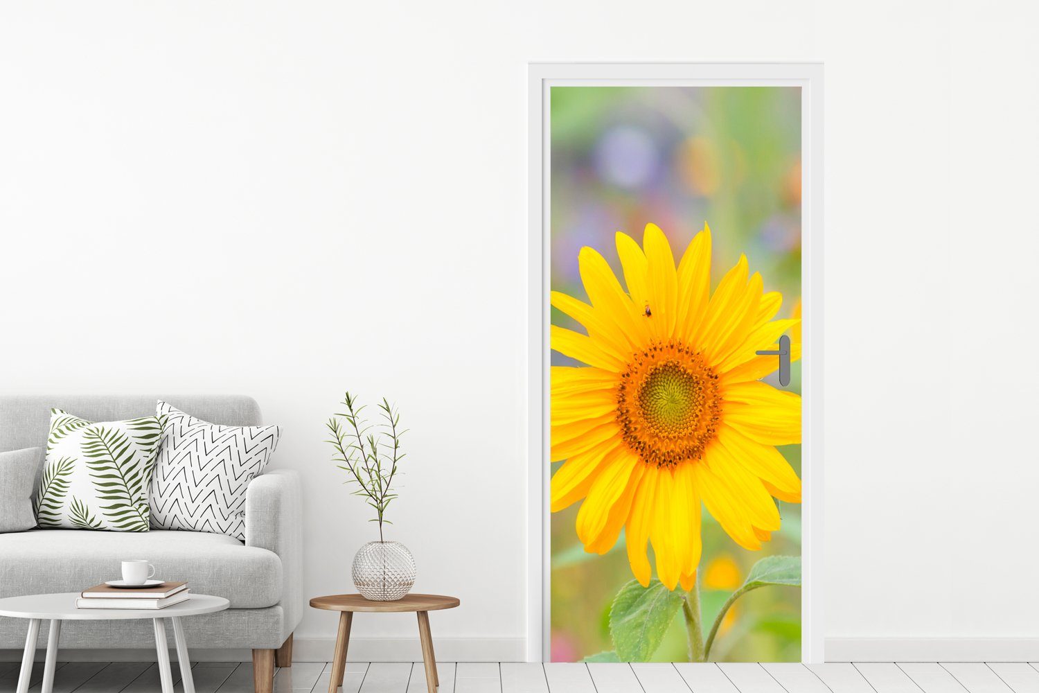 (1 für Gelb, 75x205 St), - Tür, Türtapete Matt, Türaufkleber, Fototapete bedruckt, cm Sonnenblume - Blumen MuchoWow