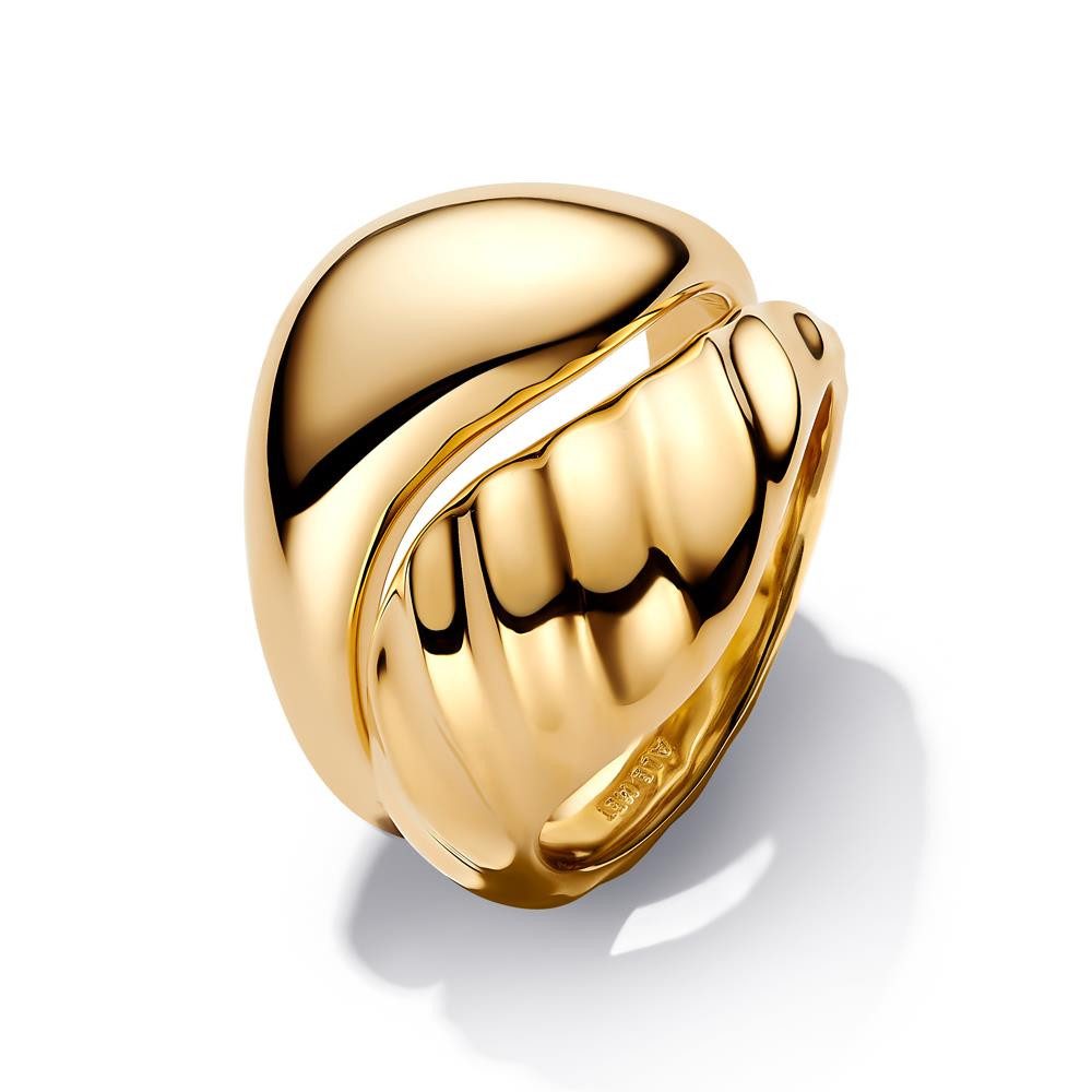 Pandora Fingerring Kombinierbare wellige Damenringe, Essence, vergoldet von PANDORA