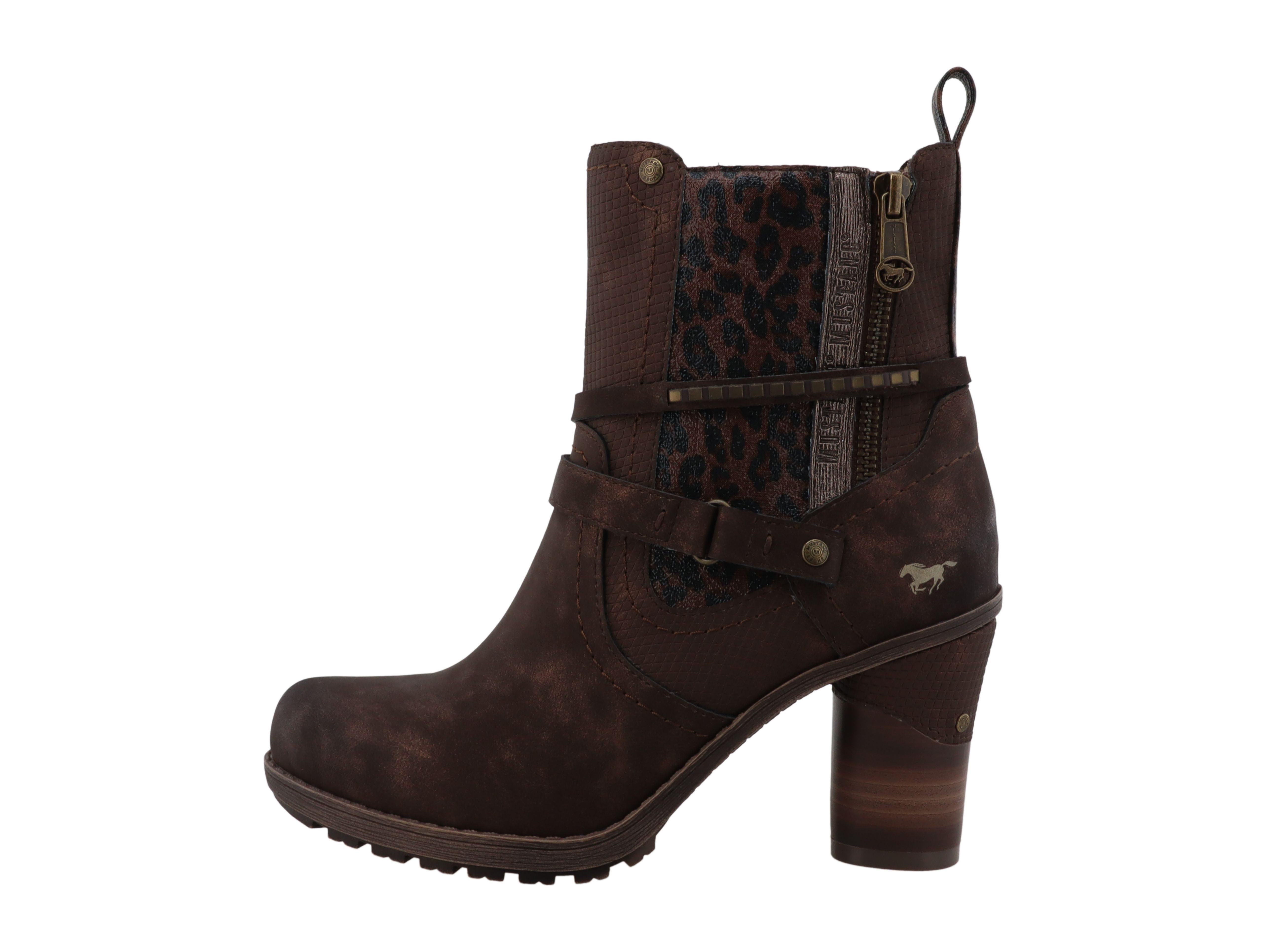 Mustang Shoes Mode-Stiefel Stiefelette Blockabsatz, Boots mit Kontrastbesätzen und Zierriemen