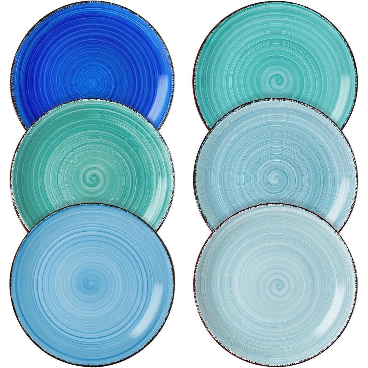 LuxusKollektion Dessertteller 6-teiliges Flachteller Set 18,8 cm Blau Steinzeug Essgeschirr