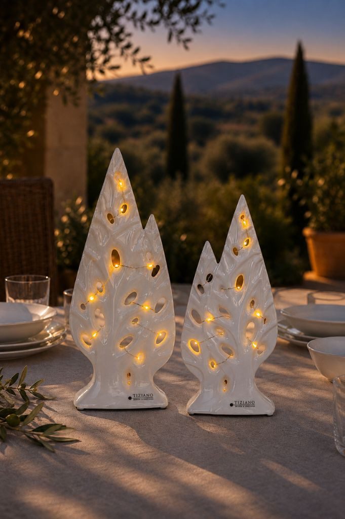 TIZIANO - DESIGN & EMOTIONS Dekofigur Dekoobjekt Doppelbaum Cipresso LED weiß-creme – Bild 2 von 5