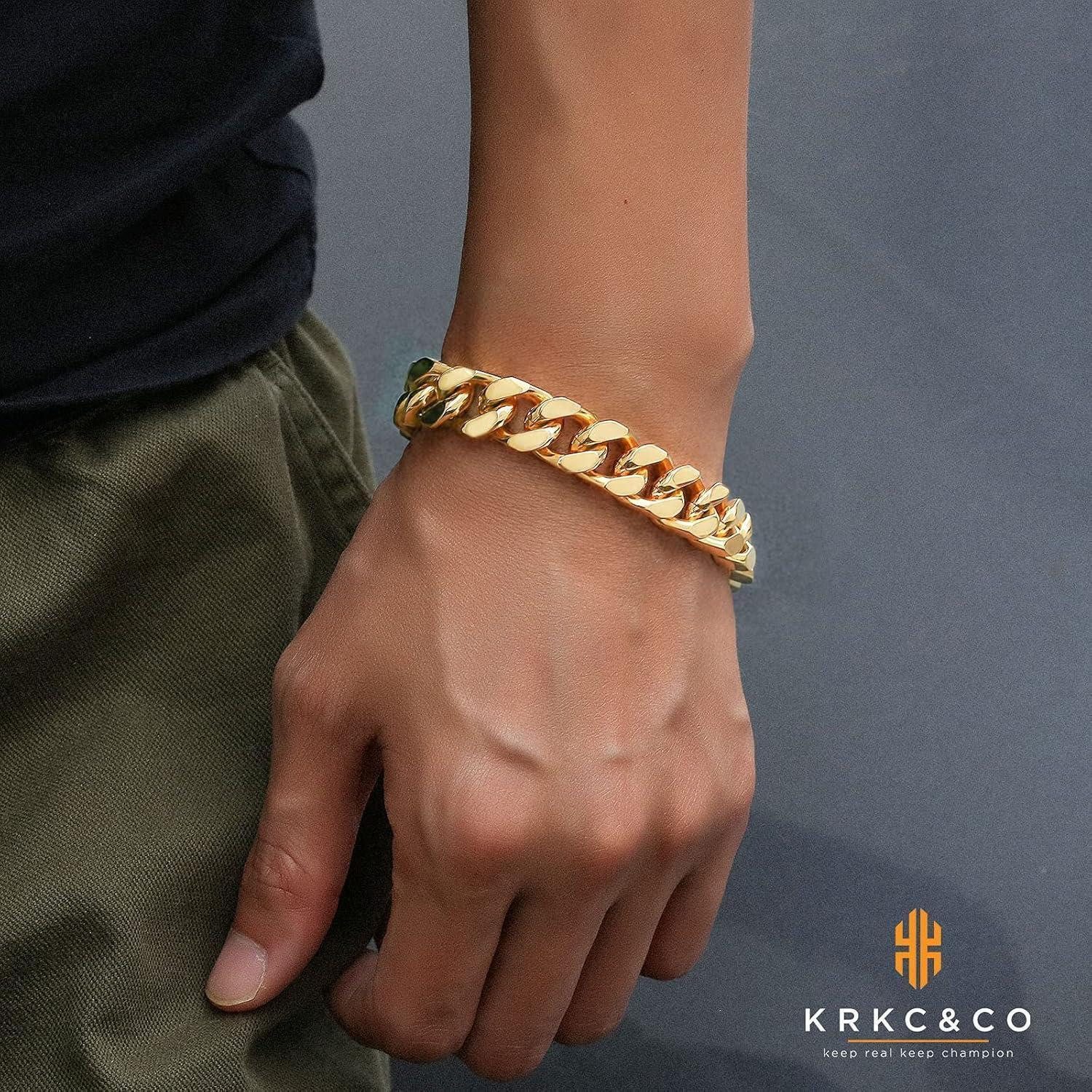 LuxusKollektion Panzerarmband Cuban Armband Herren 18K Gold Panzerkette 14mm Hip Hop Männer Golden