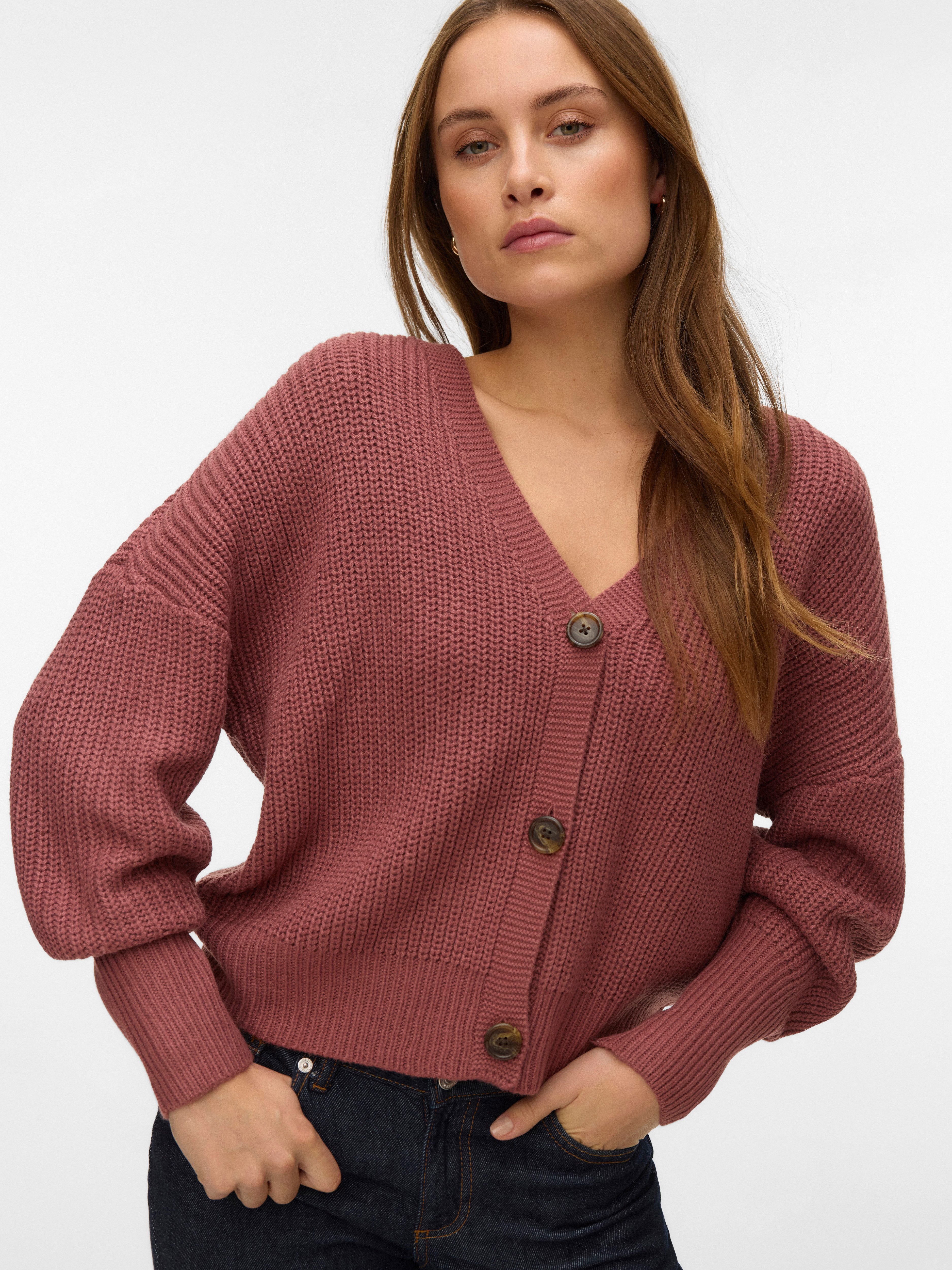 Vero Moda Strickjacke VMLEA LS V-NECK CUFF CARDIGAN NOOS Rippstrick günstig online kaufen