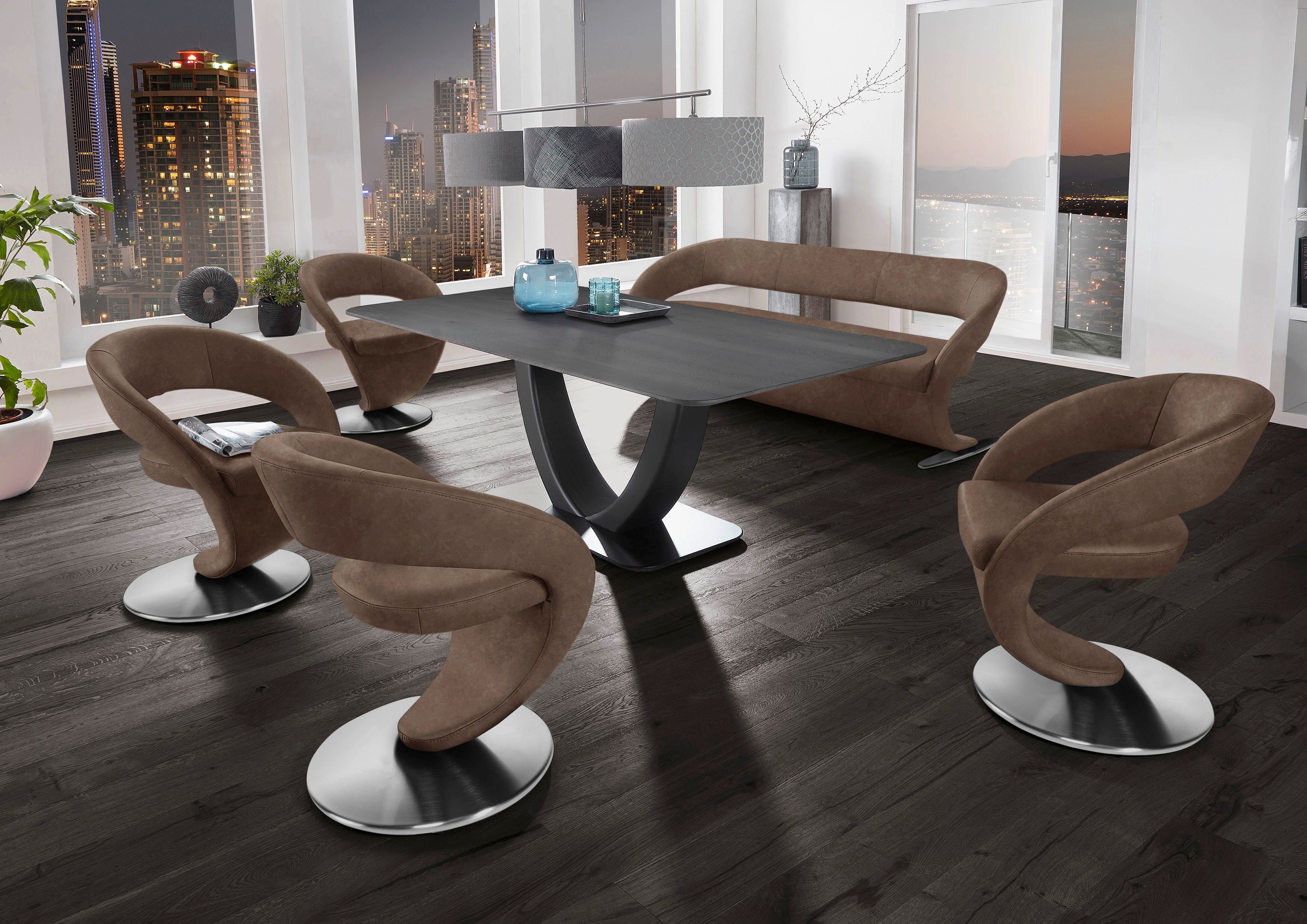 und K+W 4 Design-Solobank Komfort & Tisch Design-Drehstühlen 180x90cm in mit Wohnen Essgruppe Wave, (Set),