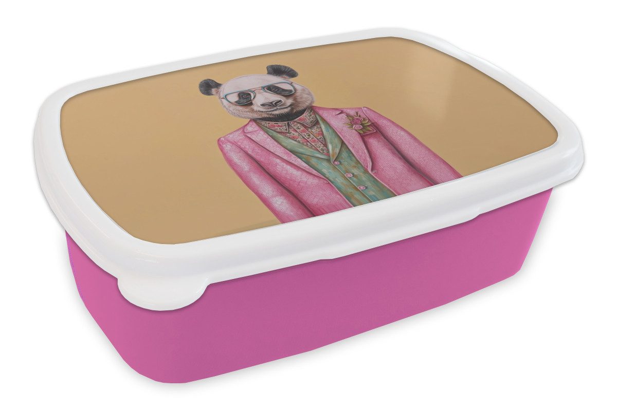 MuchoWow Lunchbox Panda - Anzug - Sonnenbrille - Blau, Kunststoff, (2-tlg), Brotdosen, Lunch Box, Brotbox für Kinder und Erwachsene