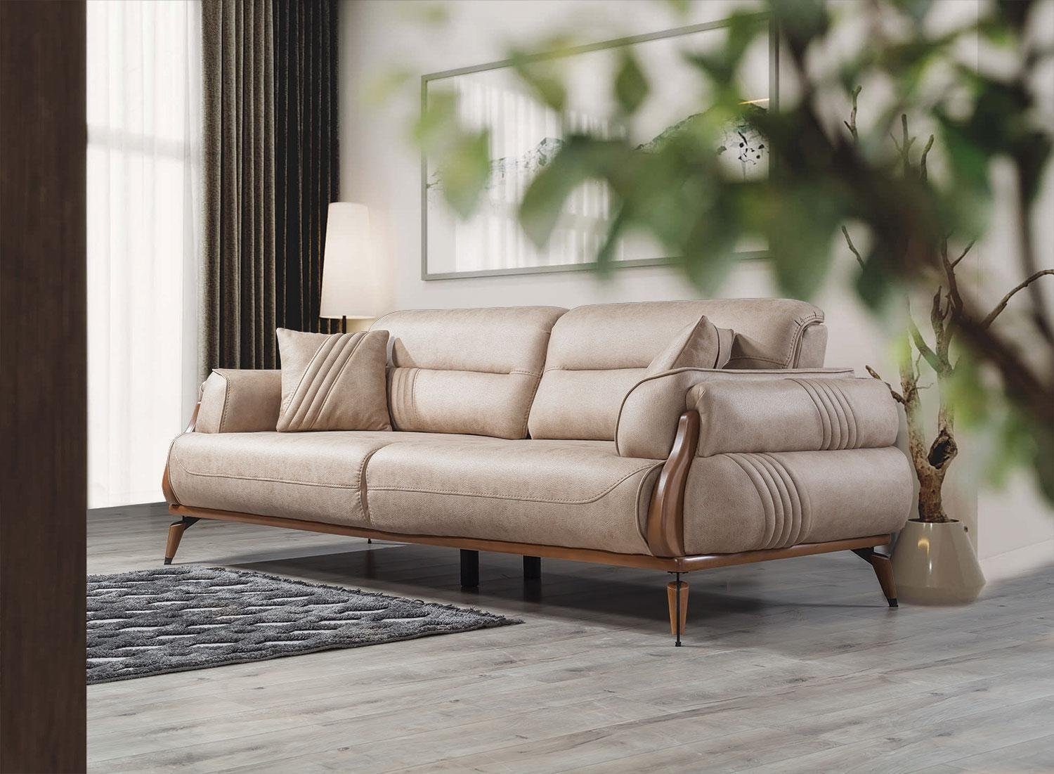 Sofa Neu, Luxus Made in Leder Designer Europa Teile, Beige Sofas Sofa 1 Couchen Polster Dreisitzer JVmoebel